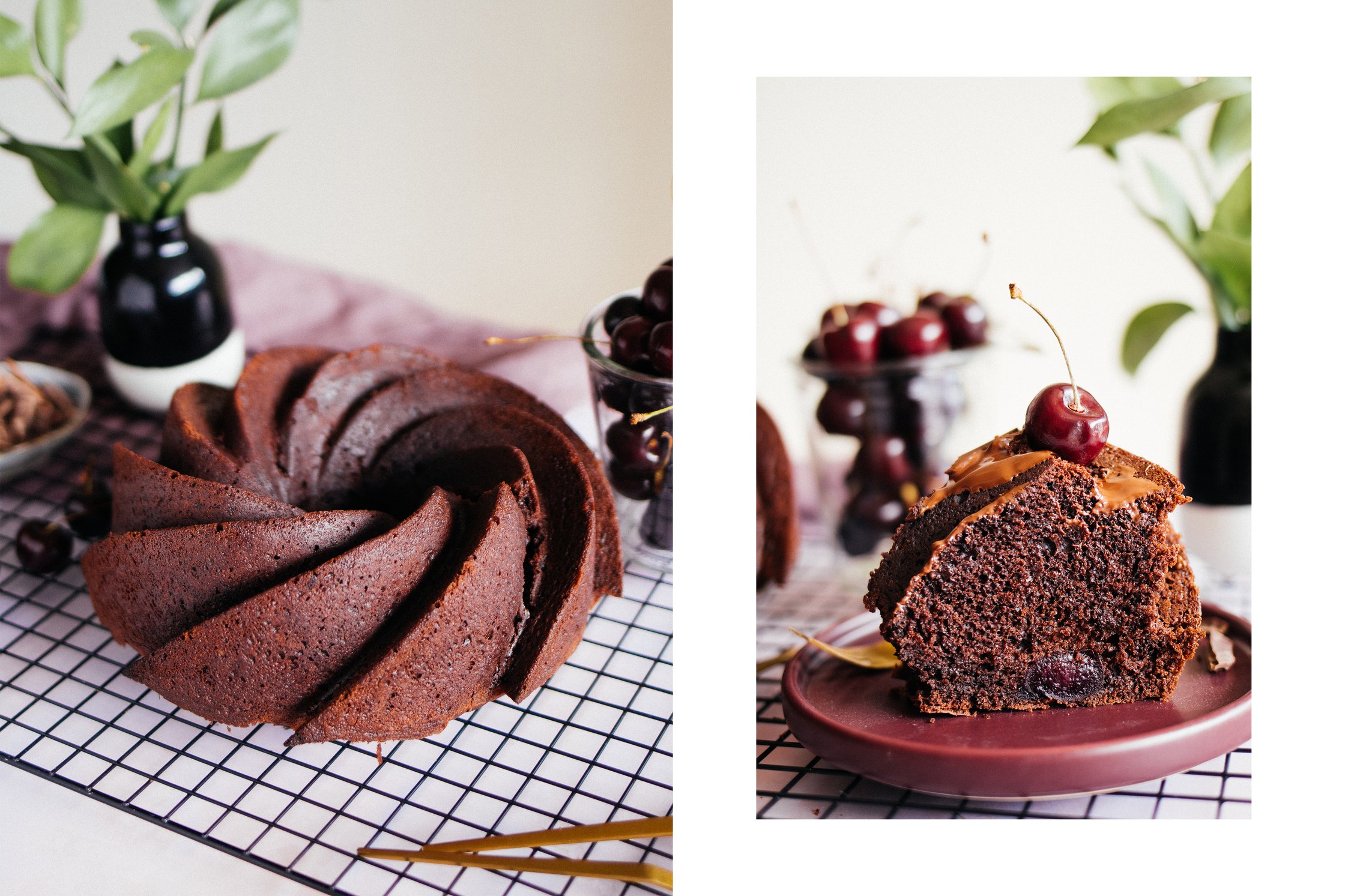 vegan bundt cake with cherries