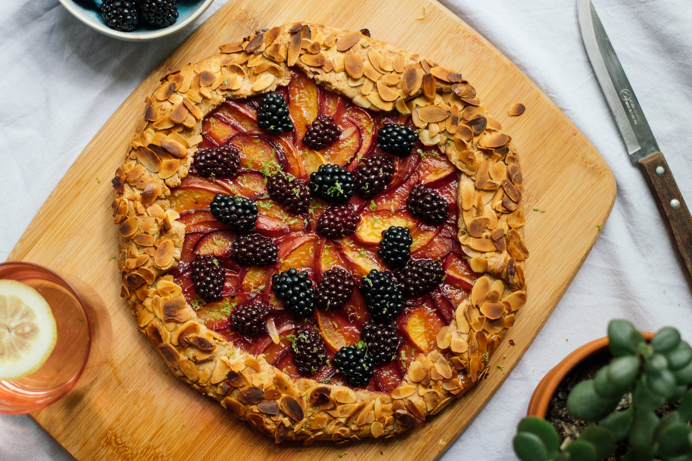 Vegan Galette With Nectarines, Plums, and Blackberries ready to eat