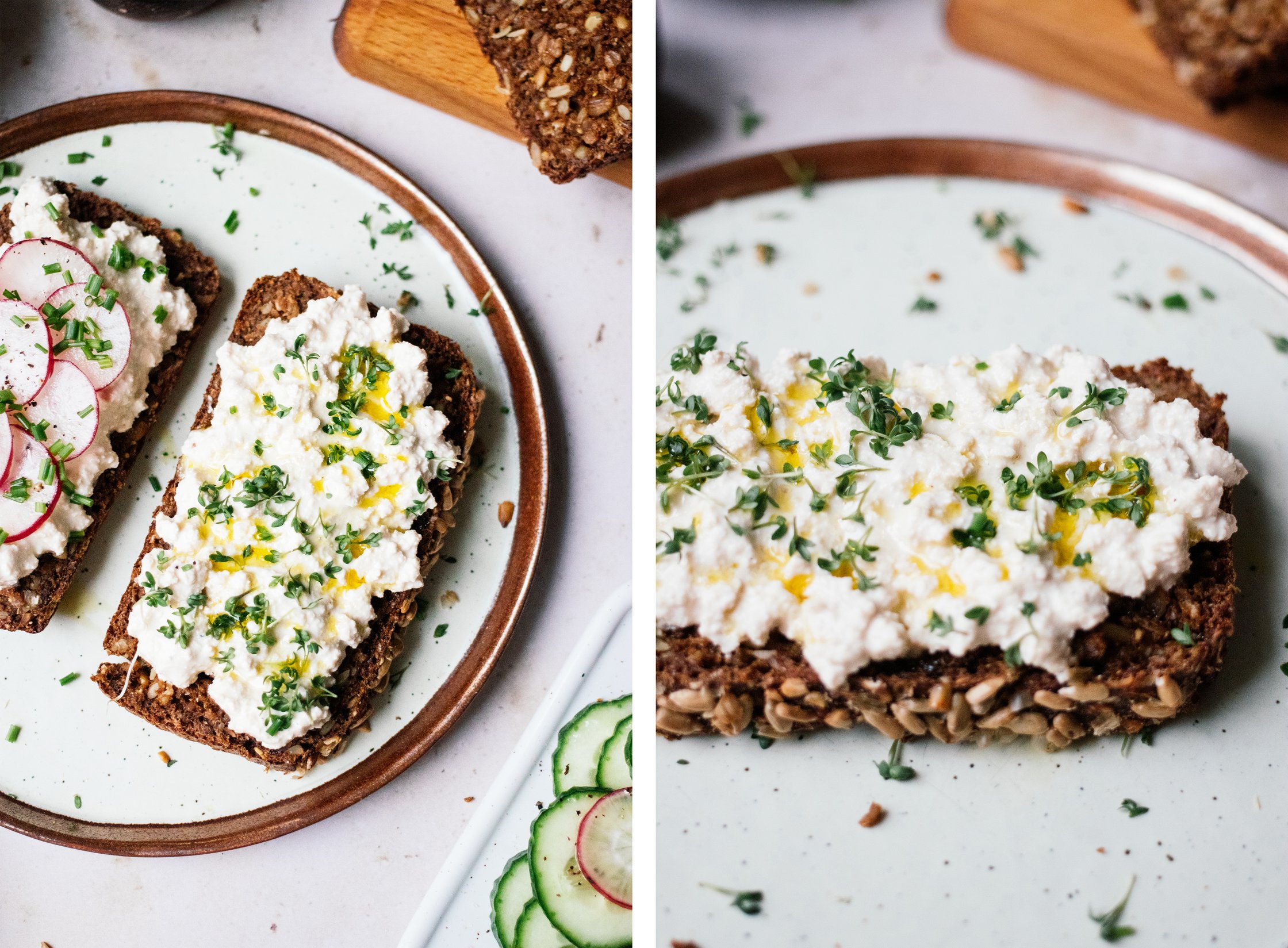 vegan cottage cheese on bread