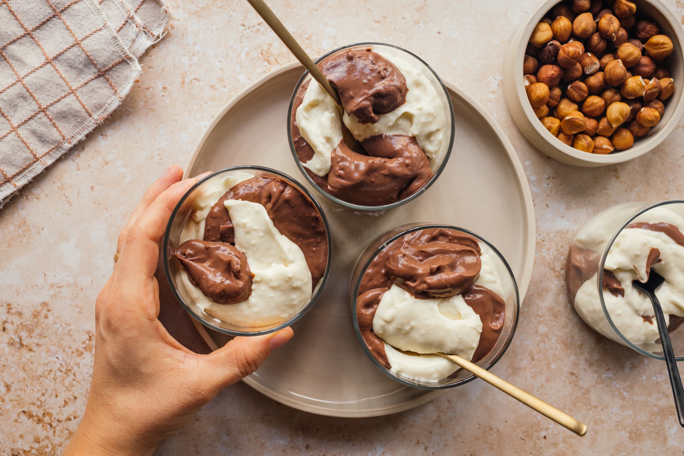 three jars with vegan monte dessert