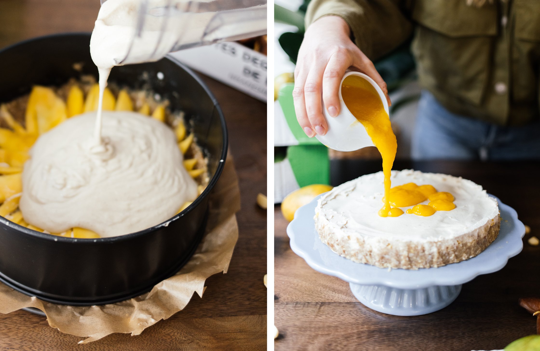layering no bake mango cheesecake