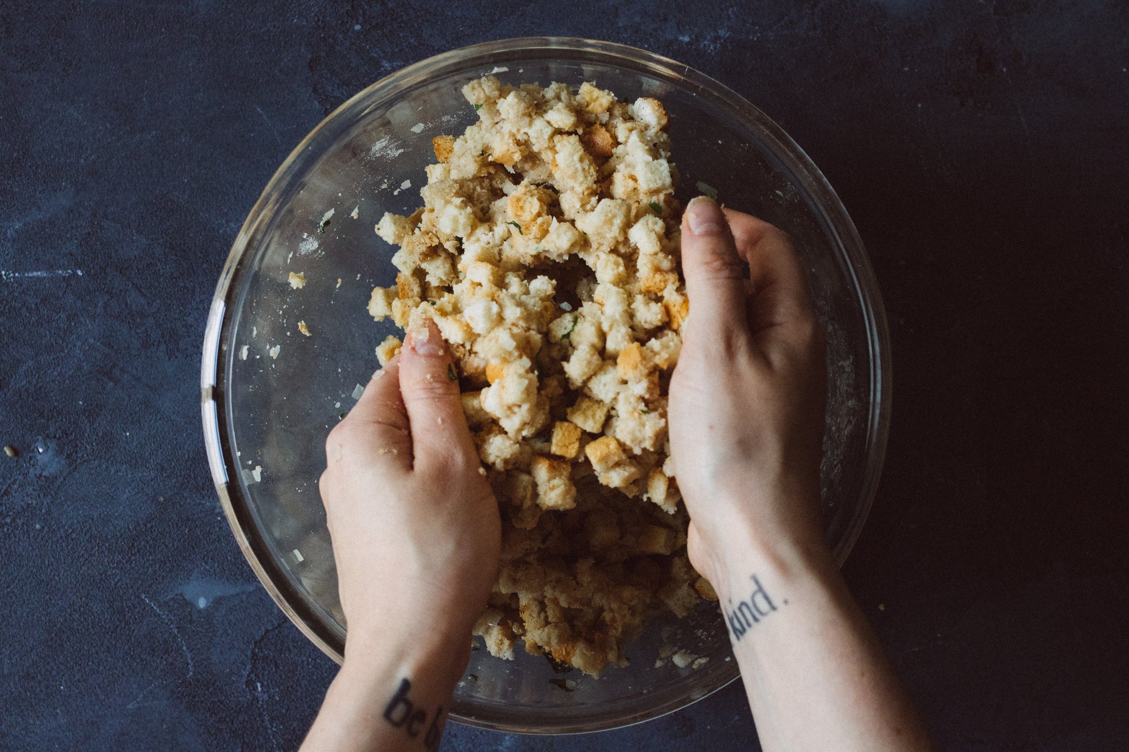 dumpling dough is stirred to combine
