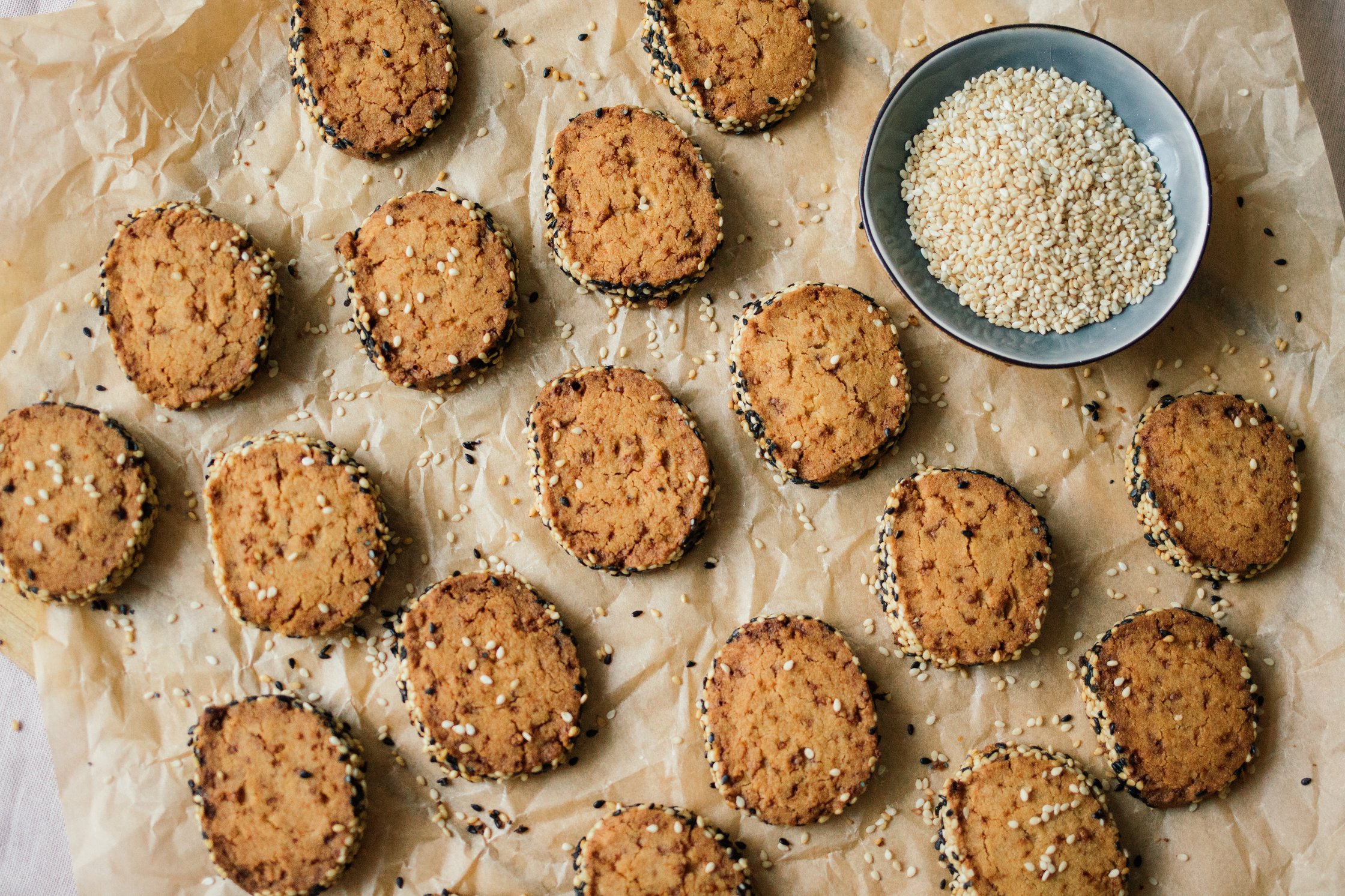 vegan tahini cookies after baking