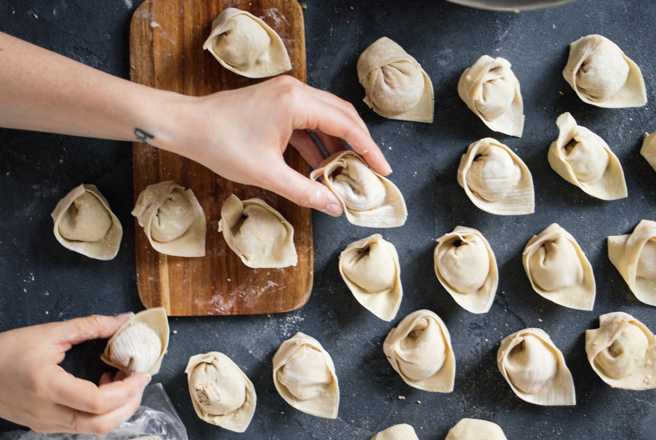 vegane wontons nach dem falten