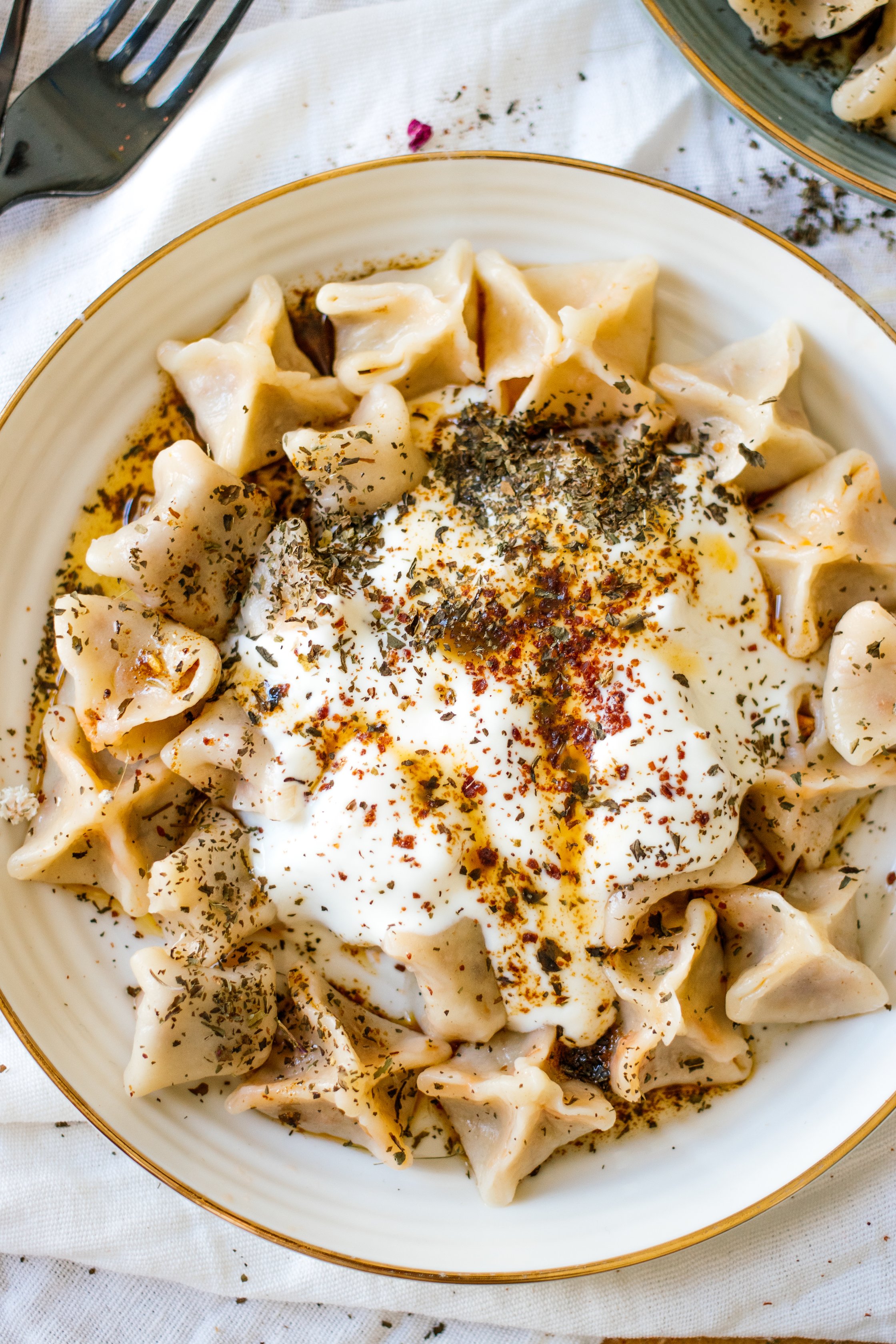 a plate full of vegan manti