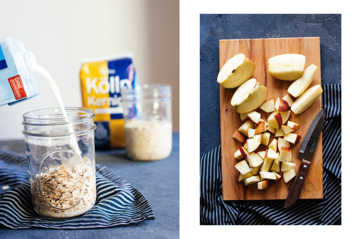 mixing oats and oat milk