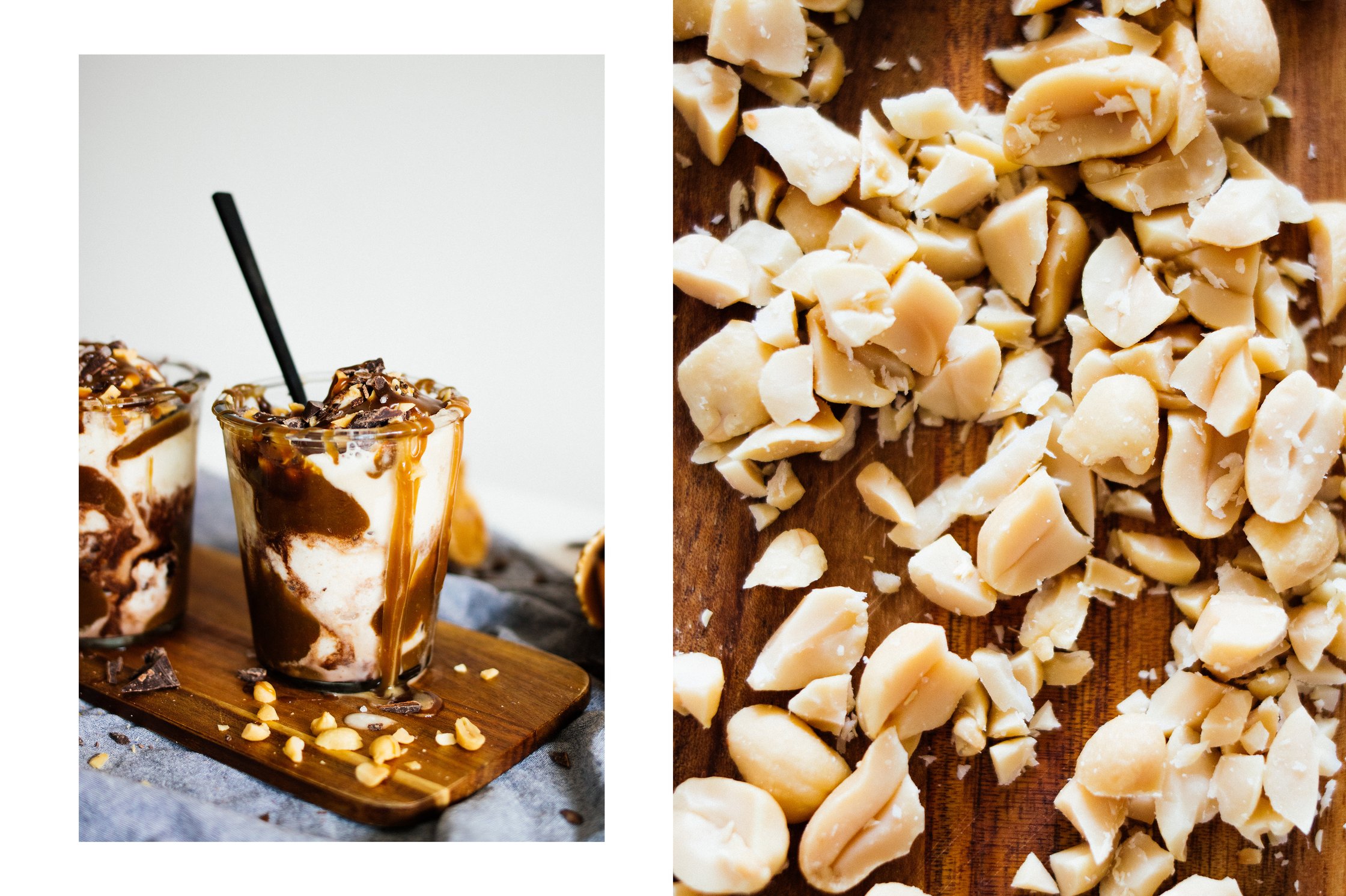 Erdnüsse auf einem veganen Eisbecher