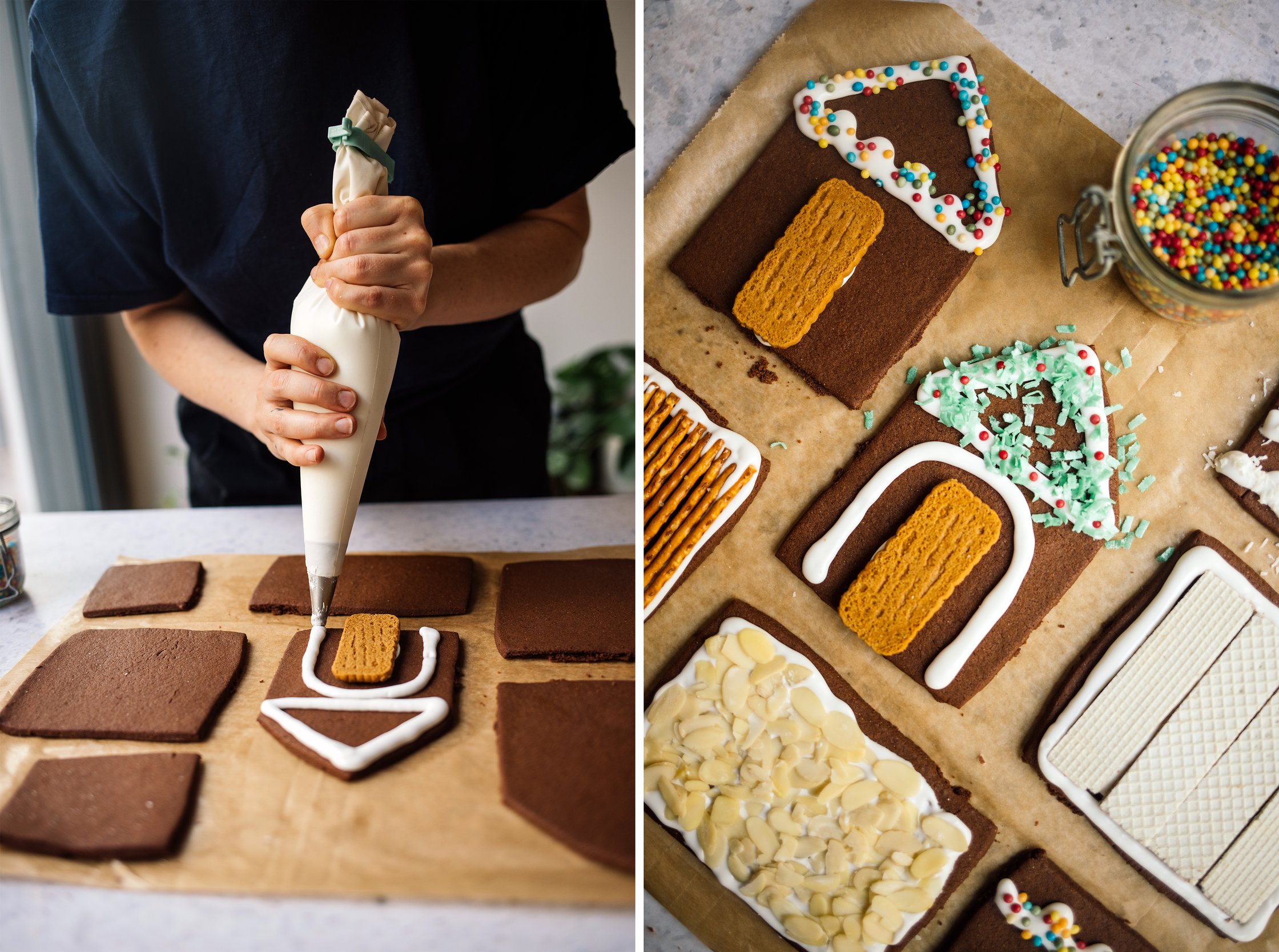 veganes lebkuchenhaus dekorieren