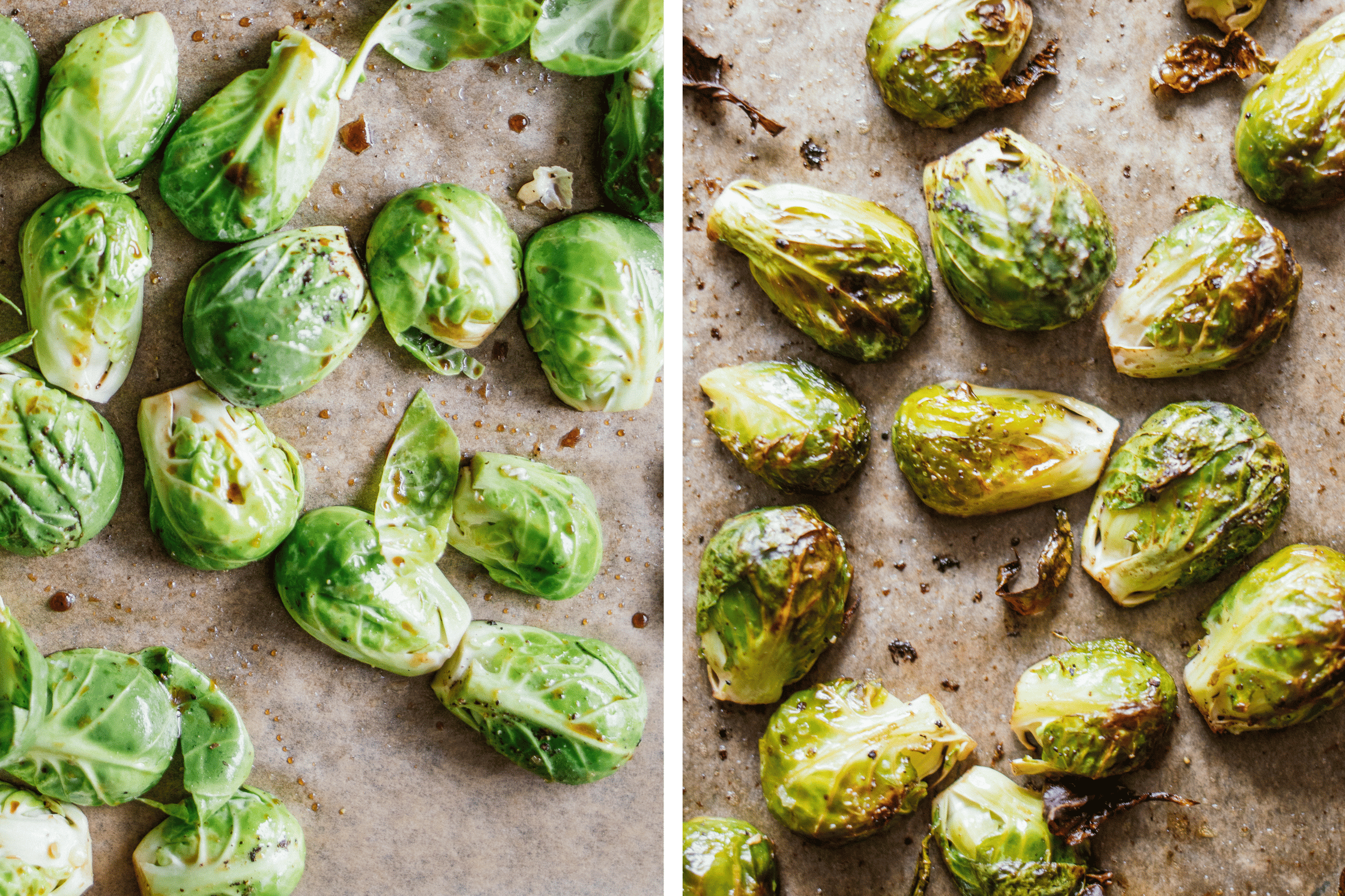 Rosenkohl vor und nach dem Backen