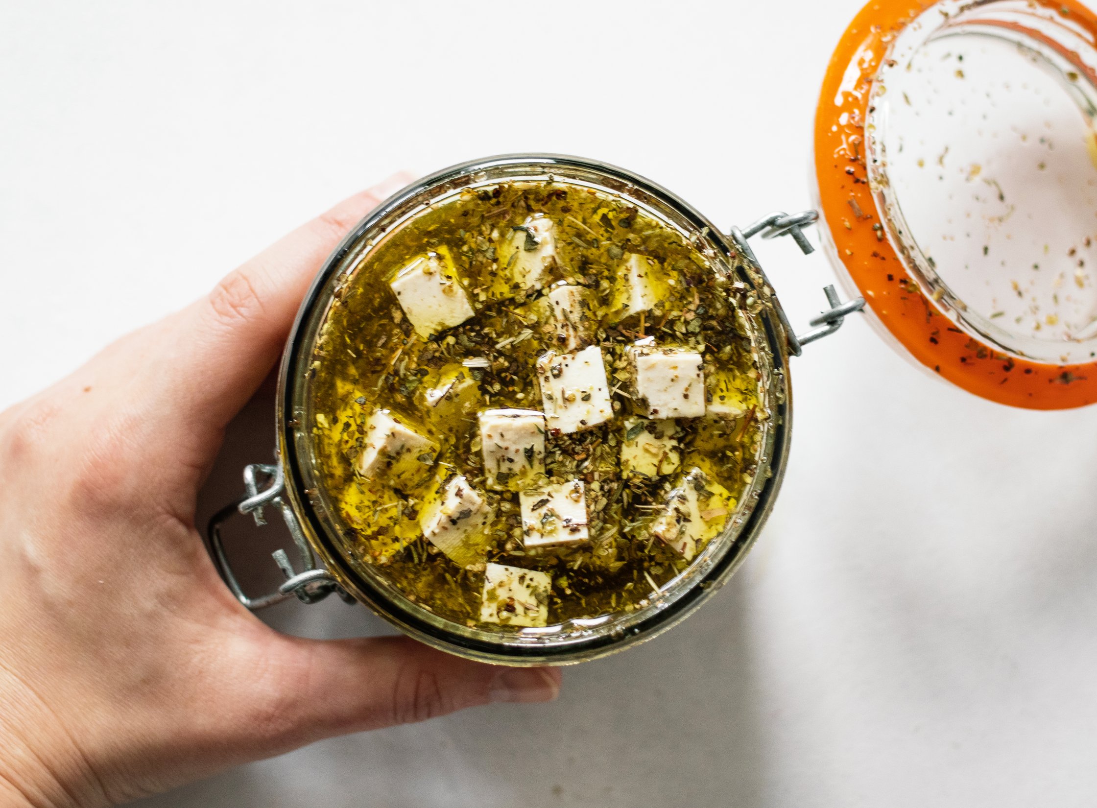 topshot of vegan feta tofu cheese