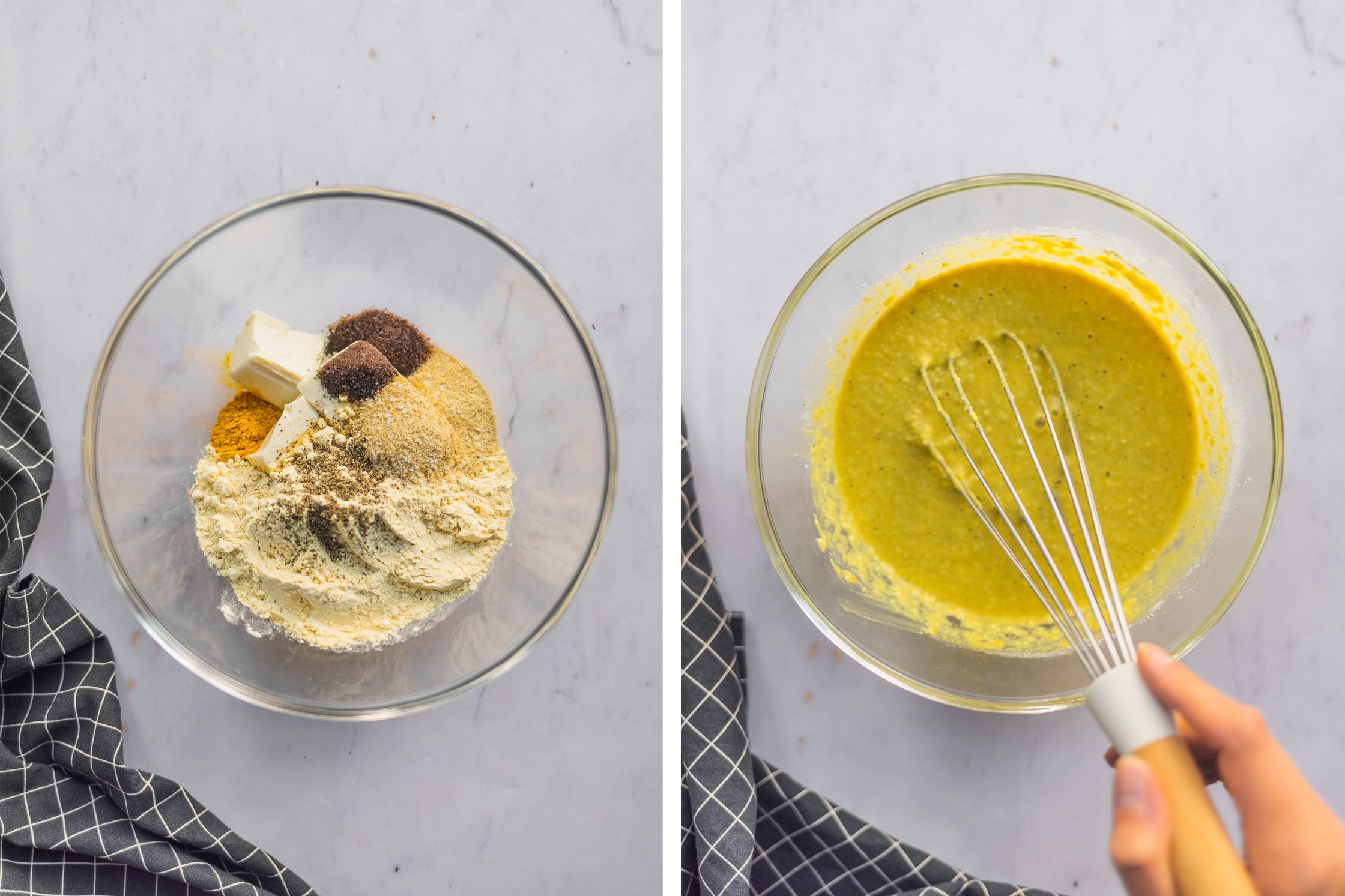 ingredients for the egg-like mixture in a bowl, mixed