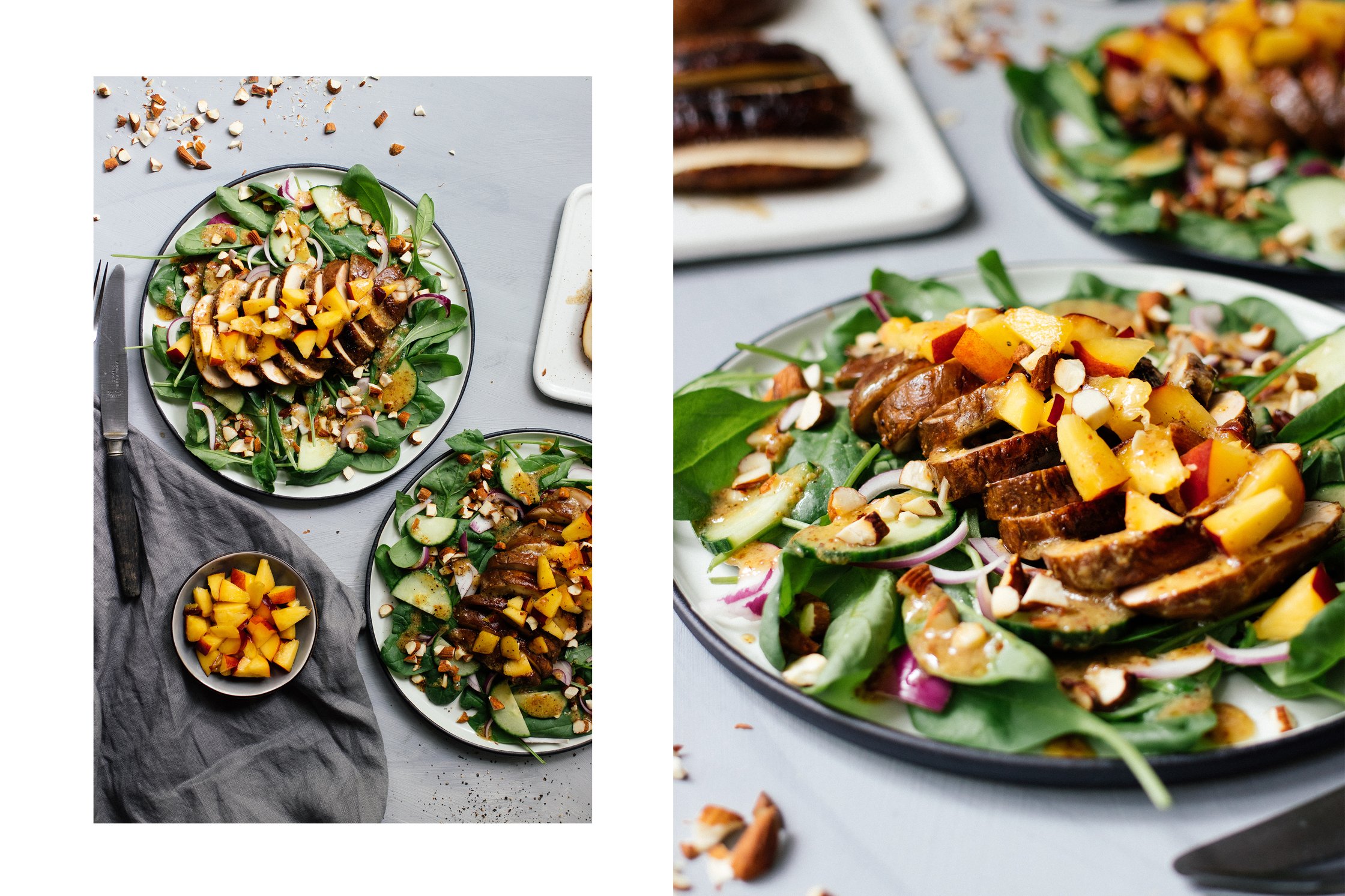 vegan summer salad with portobello steak