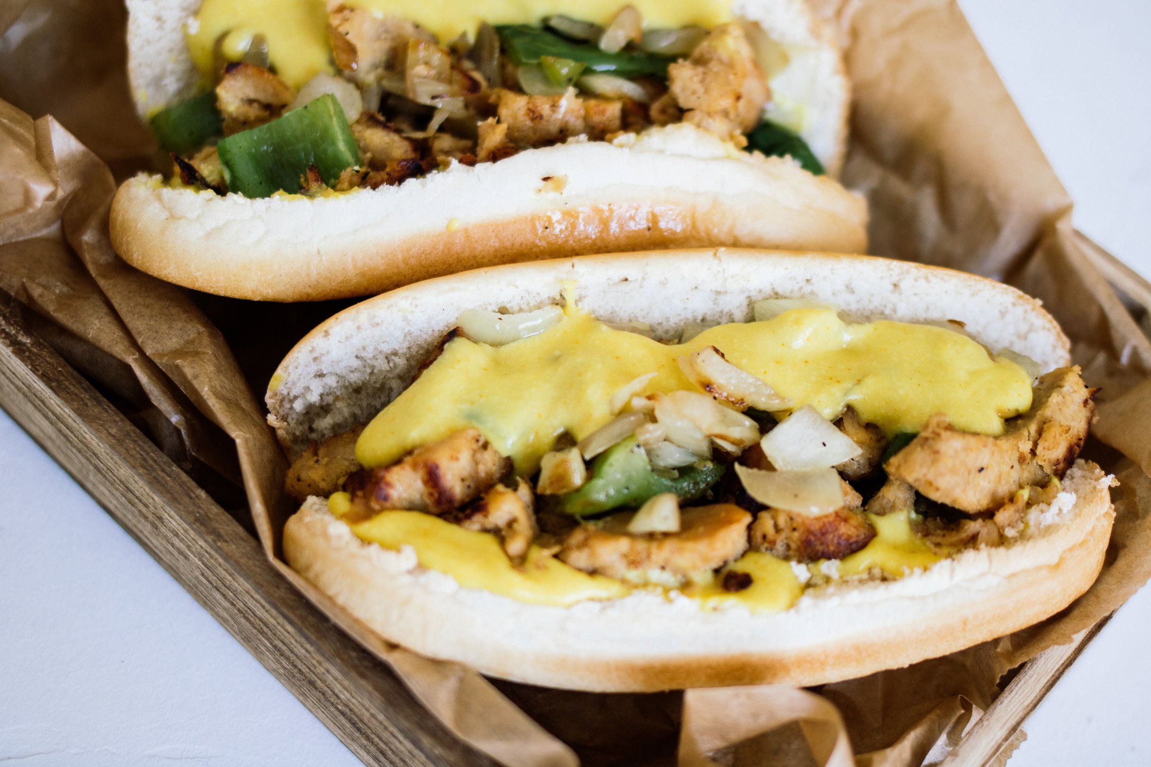Vegan Philly Cheesesteak Sandwich is served