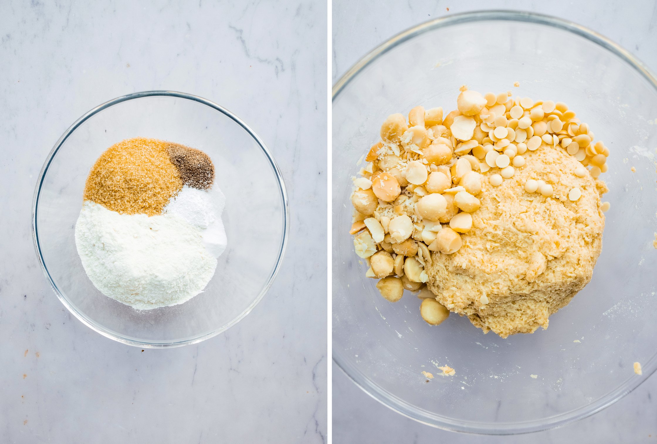 veganer Keksteig mit Macadamia und weißer Schokolade