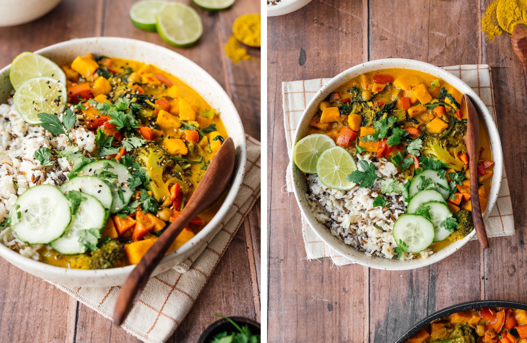yellow curry with rice served in a bowl