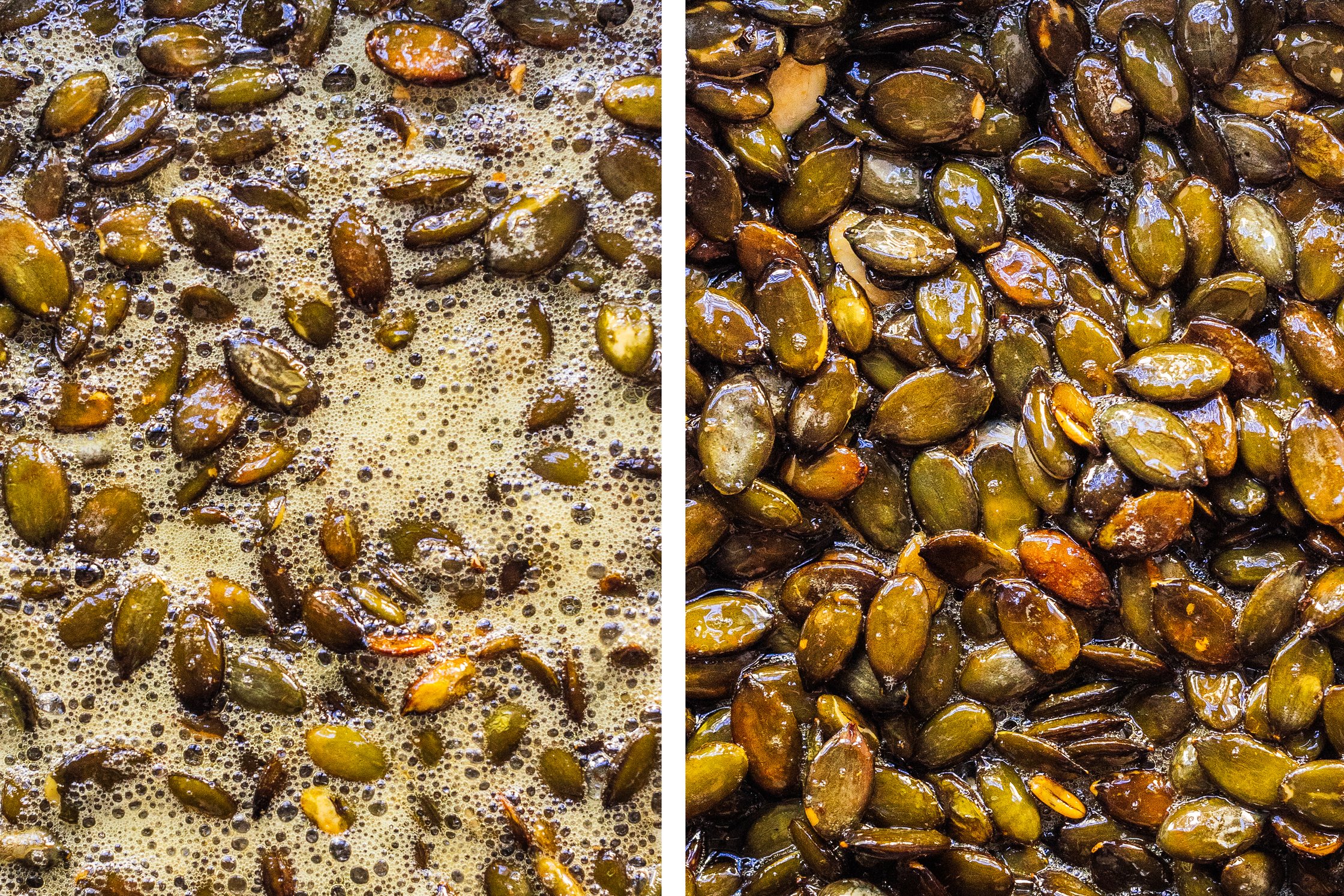 pumpkin seeds before and adre frying