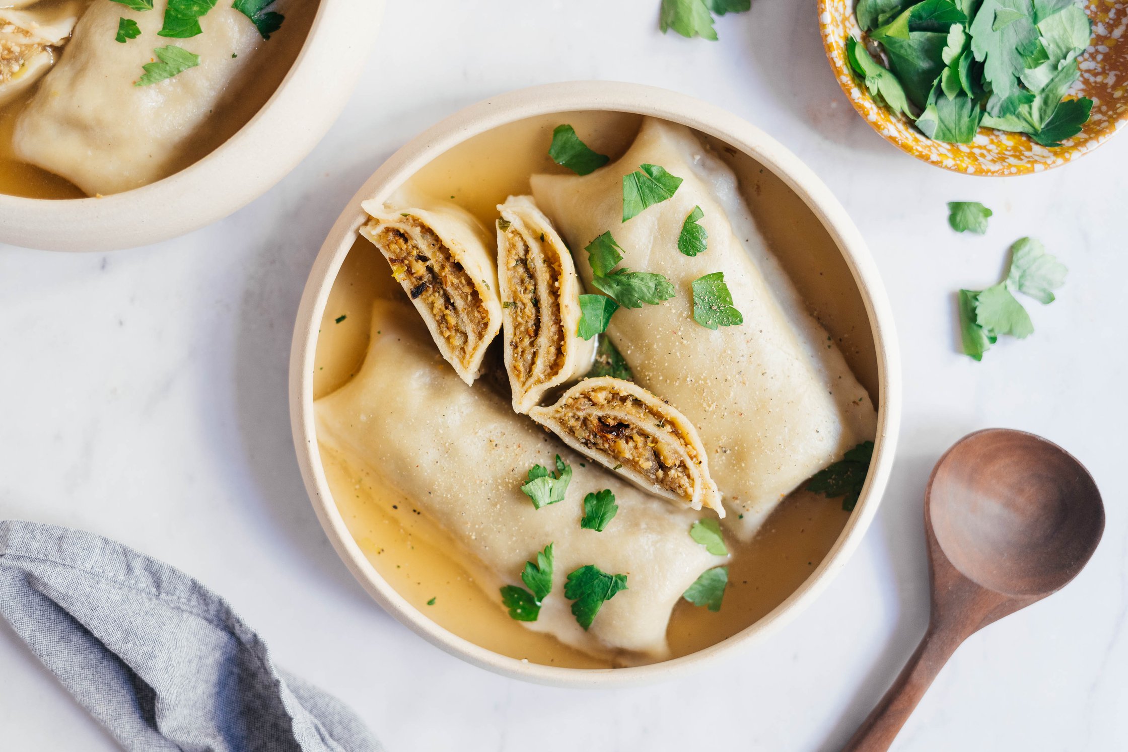 vegan Swabian pockets with veggie filling in broth