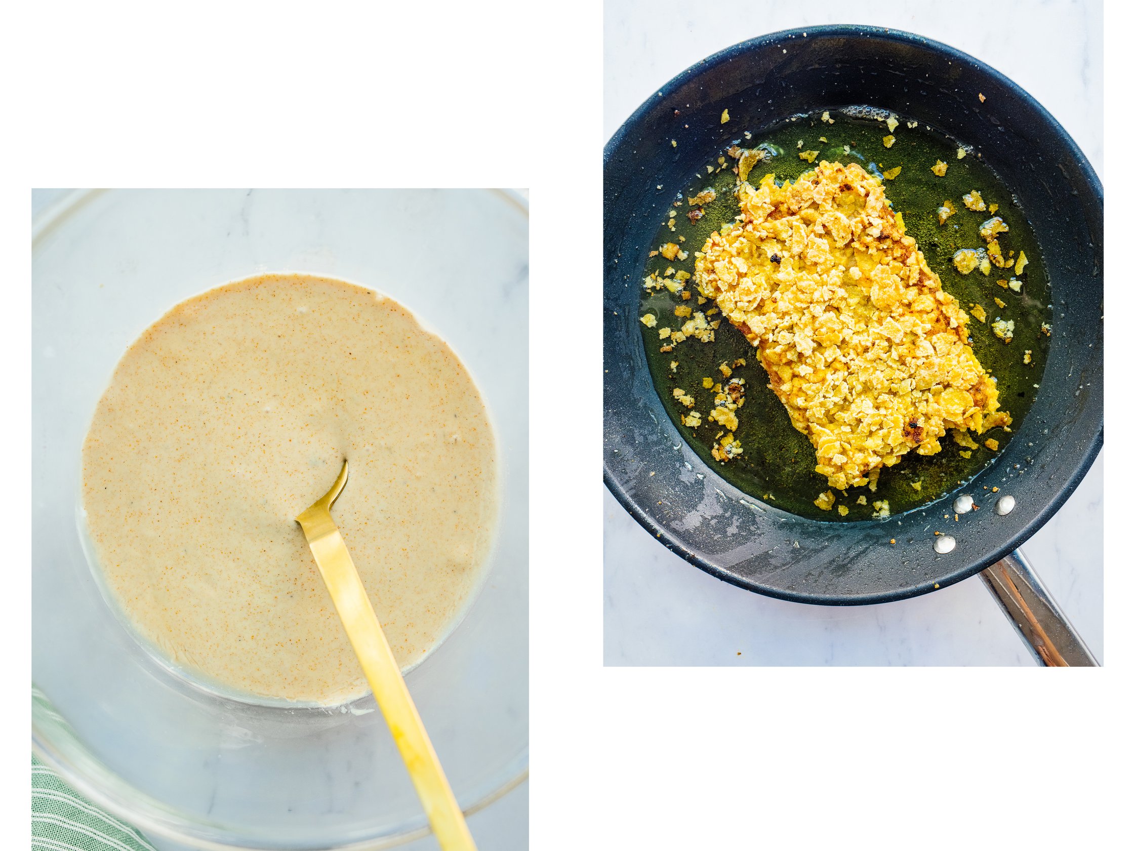 frying vegan chicken in a pan