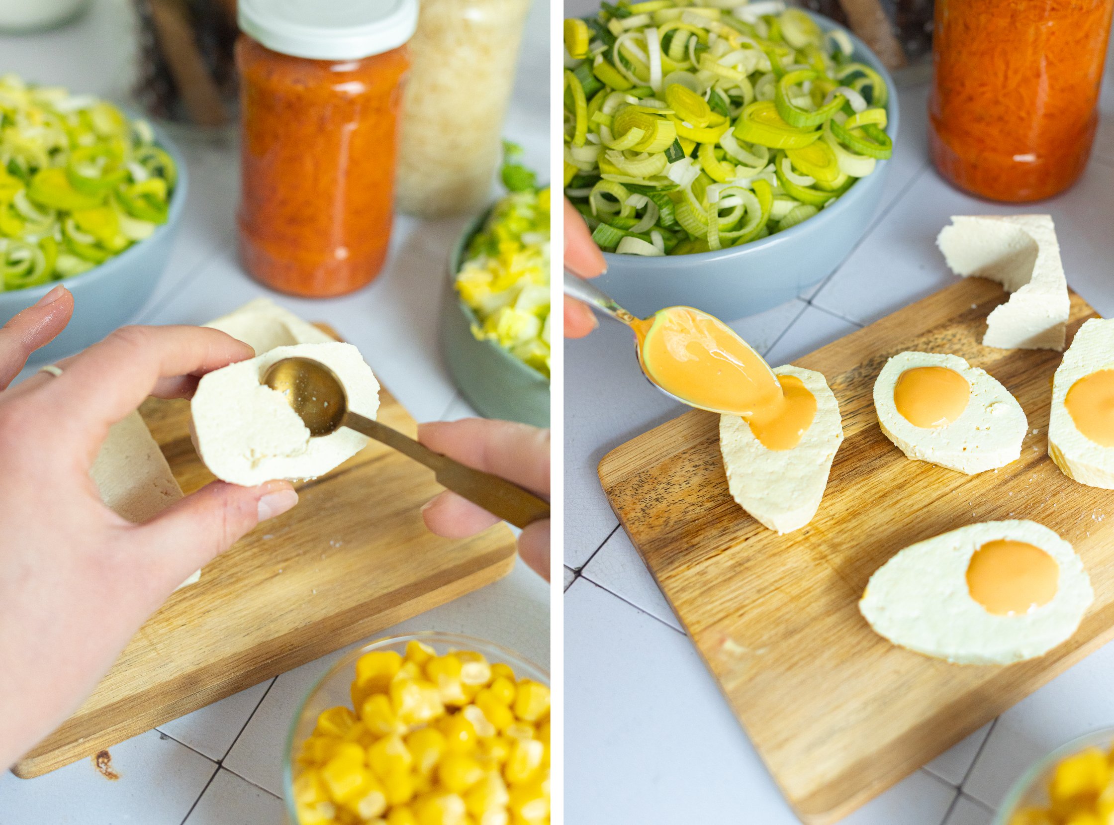 Preperation of the vegan eggs.