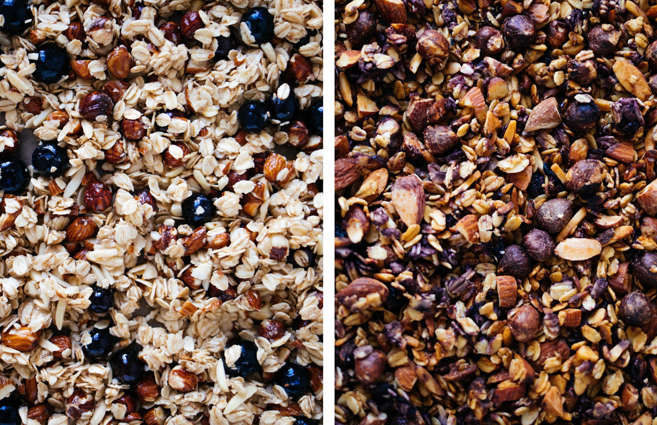 Granola vor und nach dem Backen