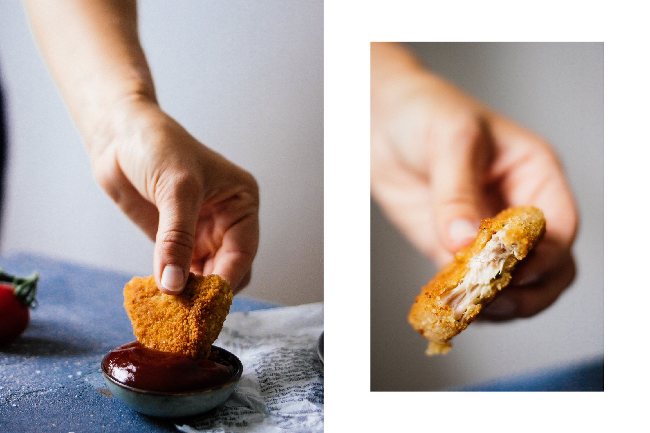 holding jackfruit nuggets