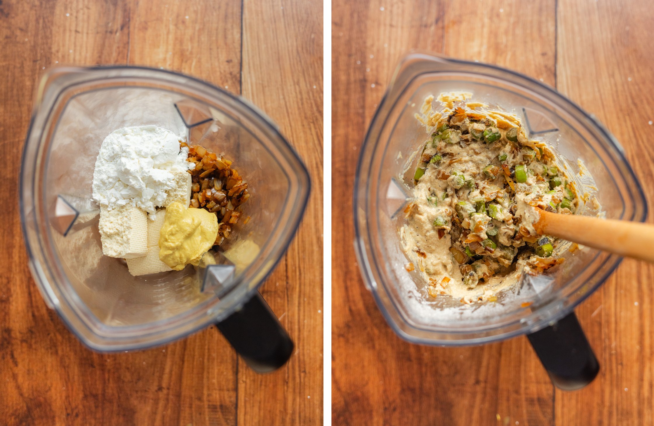 filling for vegan onion quiche in a blender