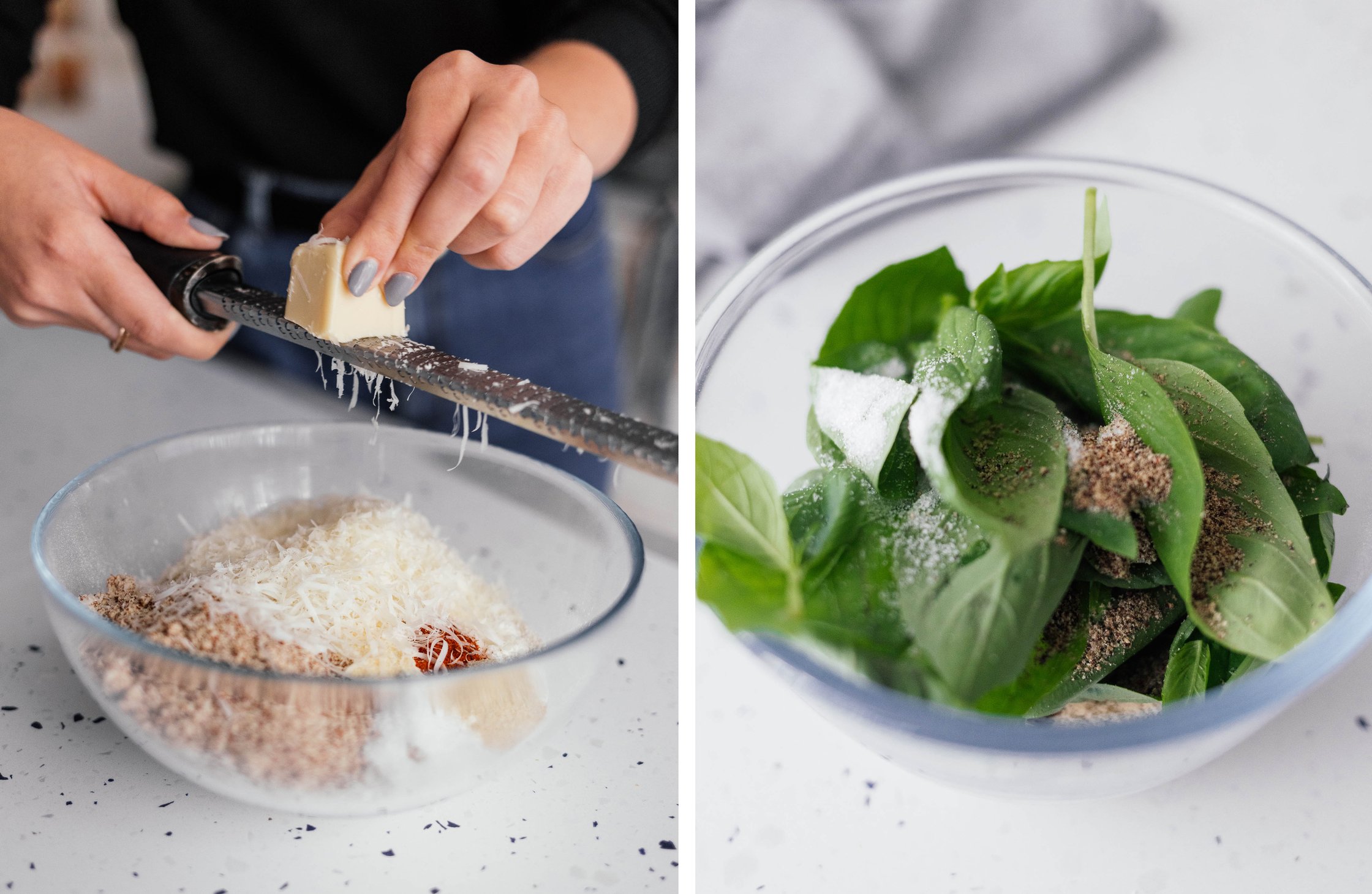 mixing cookie dough and vegan basil cream