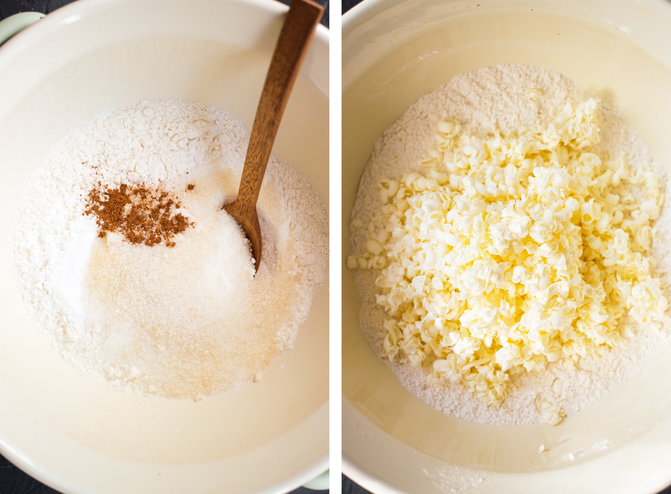 adding grated vegan butter to dough for vegan scones