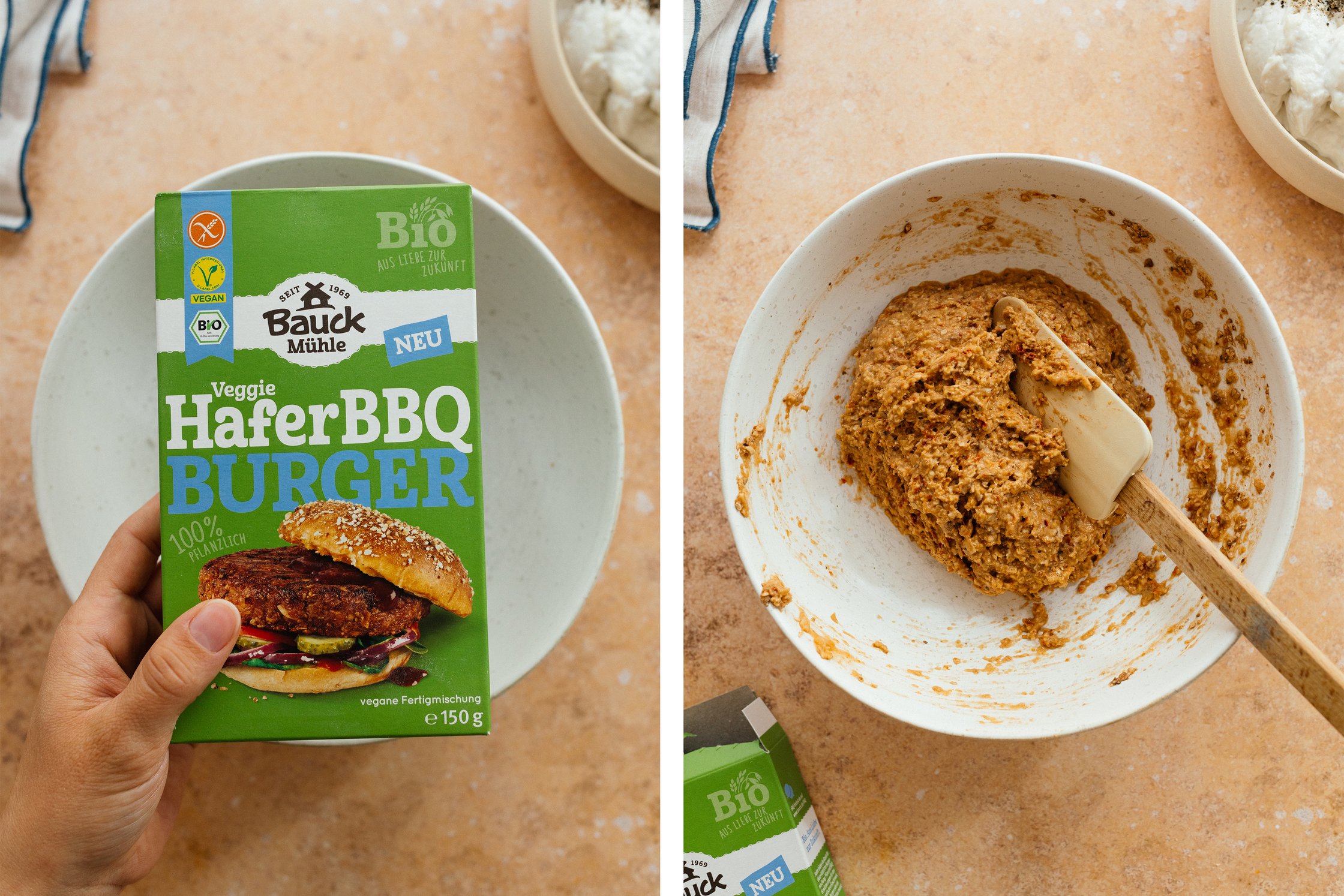 preapring vegan Bauck Mühle Burger Patties
