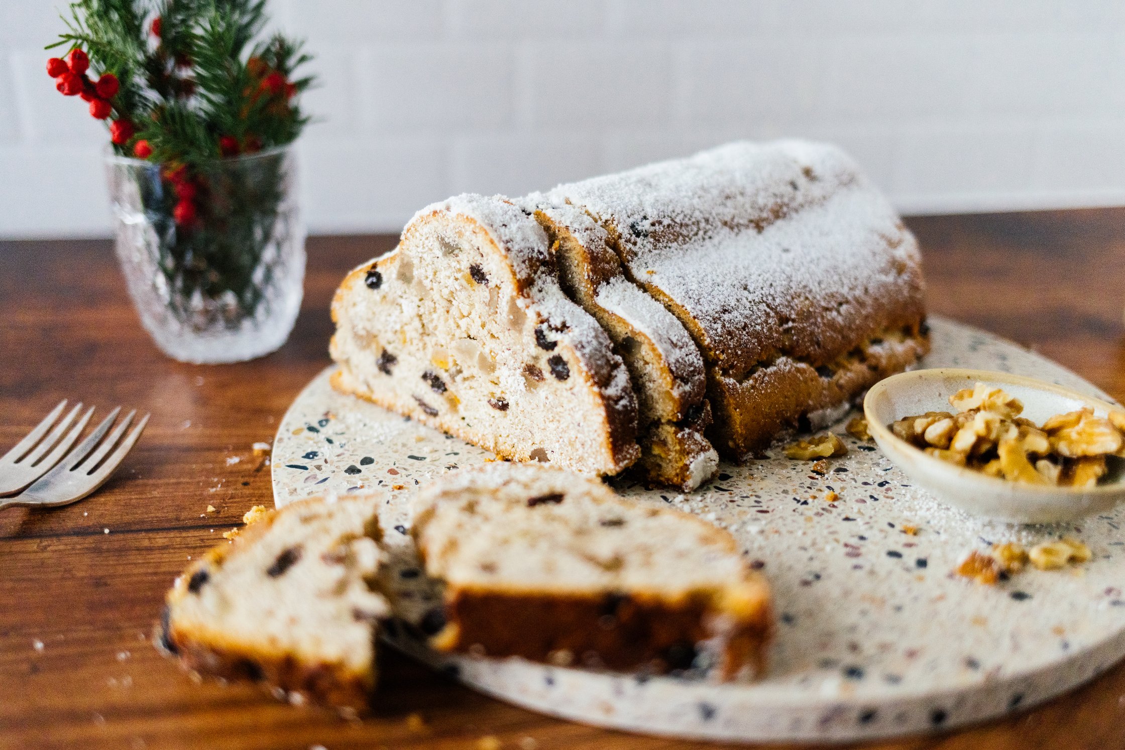 sliced vegan christmas stollen