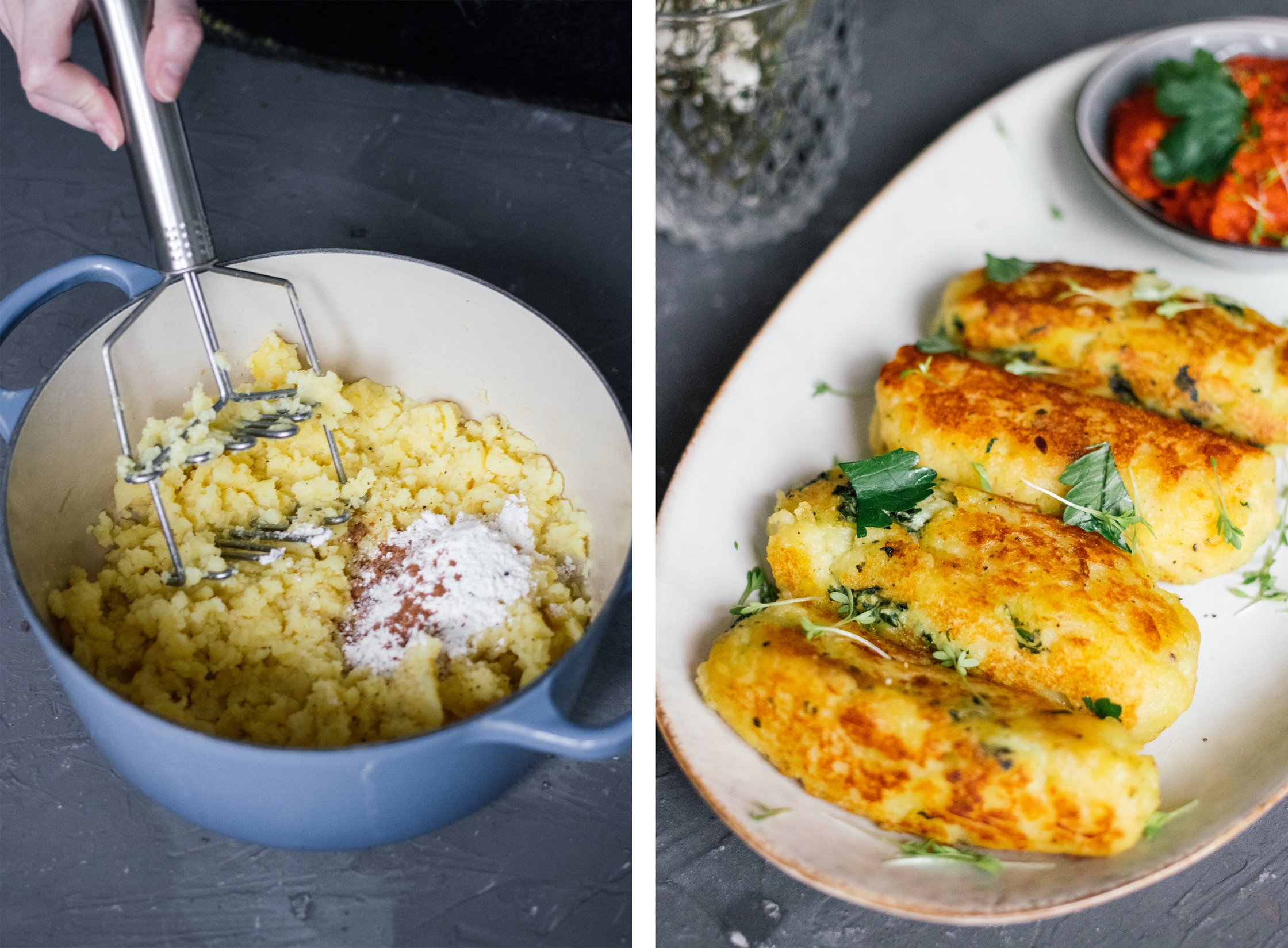 vegan potato cakes get prepared