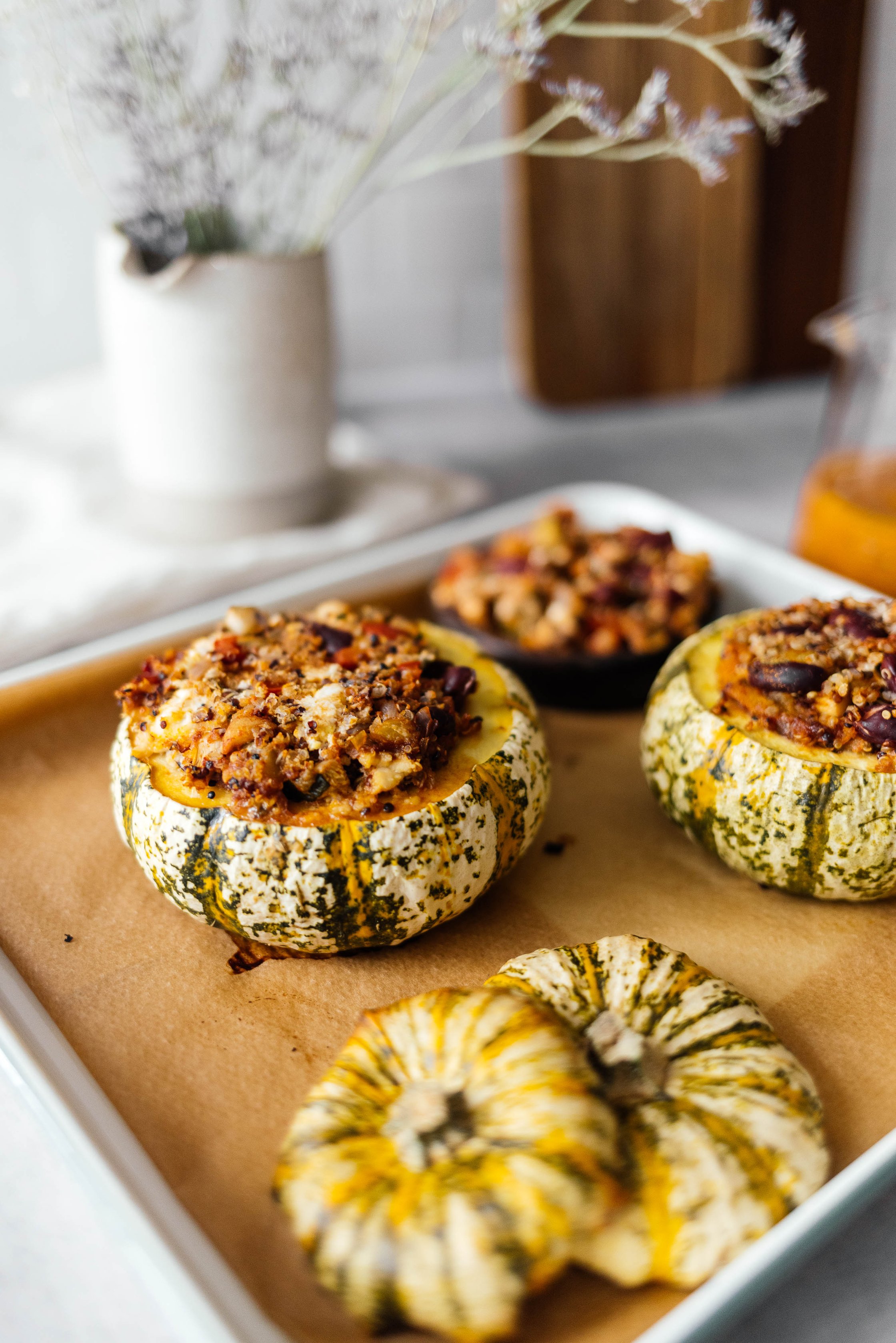 baked pattypan squash with quinoa filling
