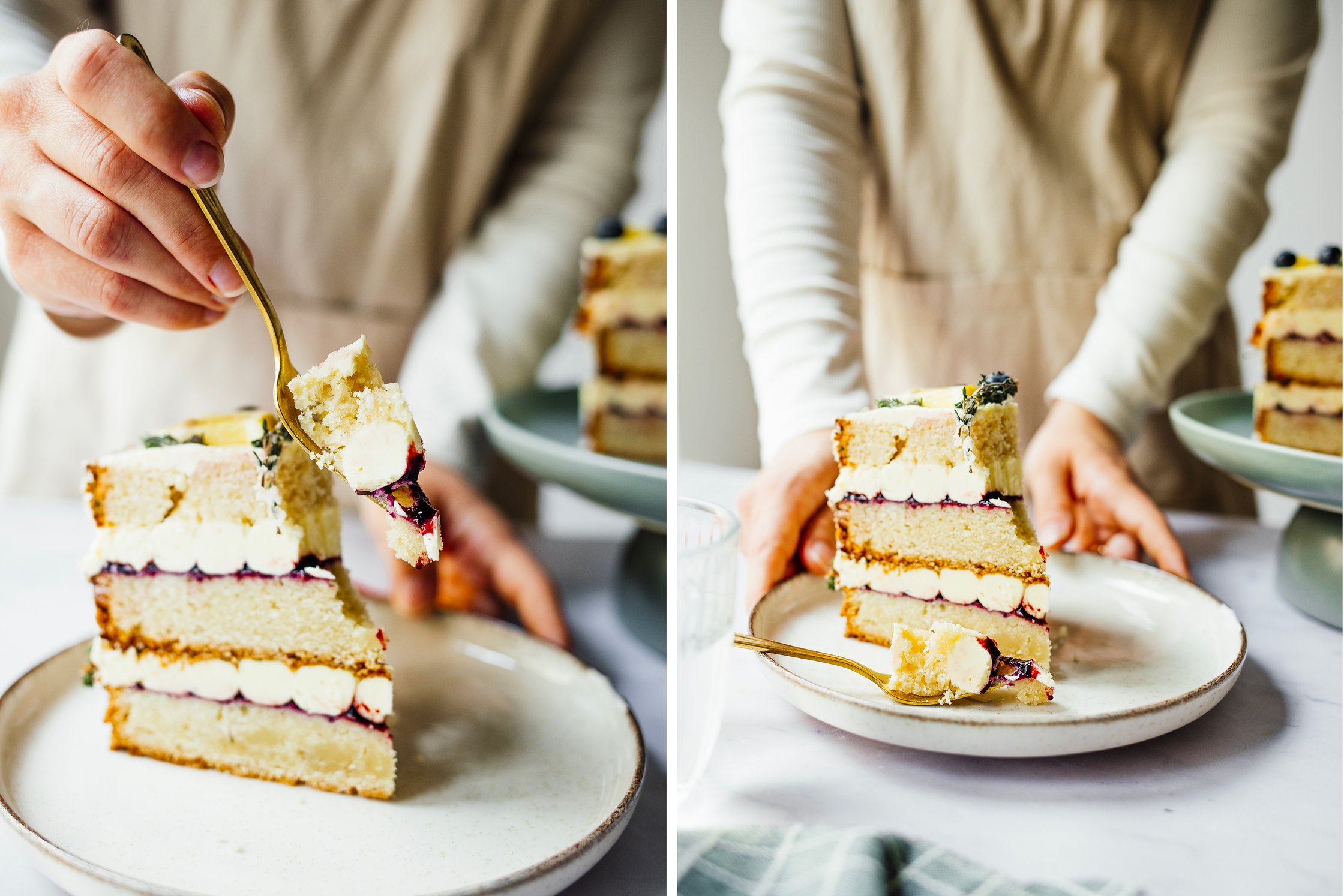 ein Stück veganer Naked Cake wird gegessen