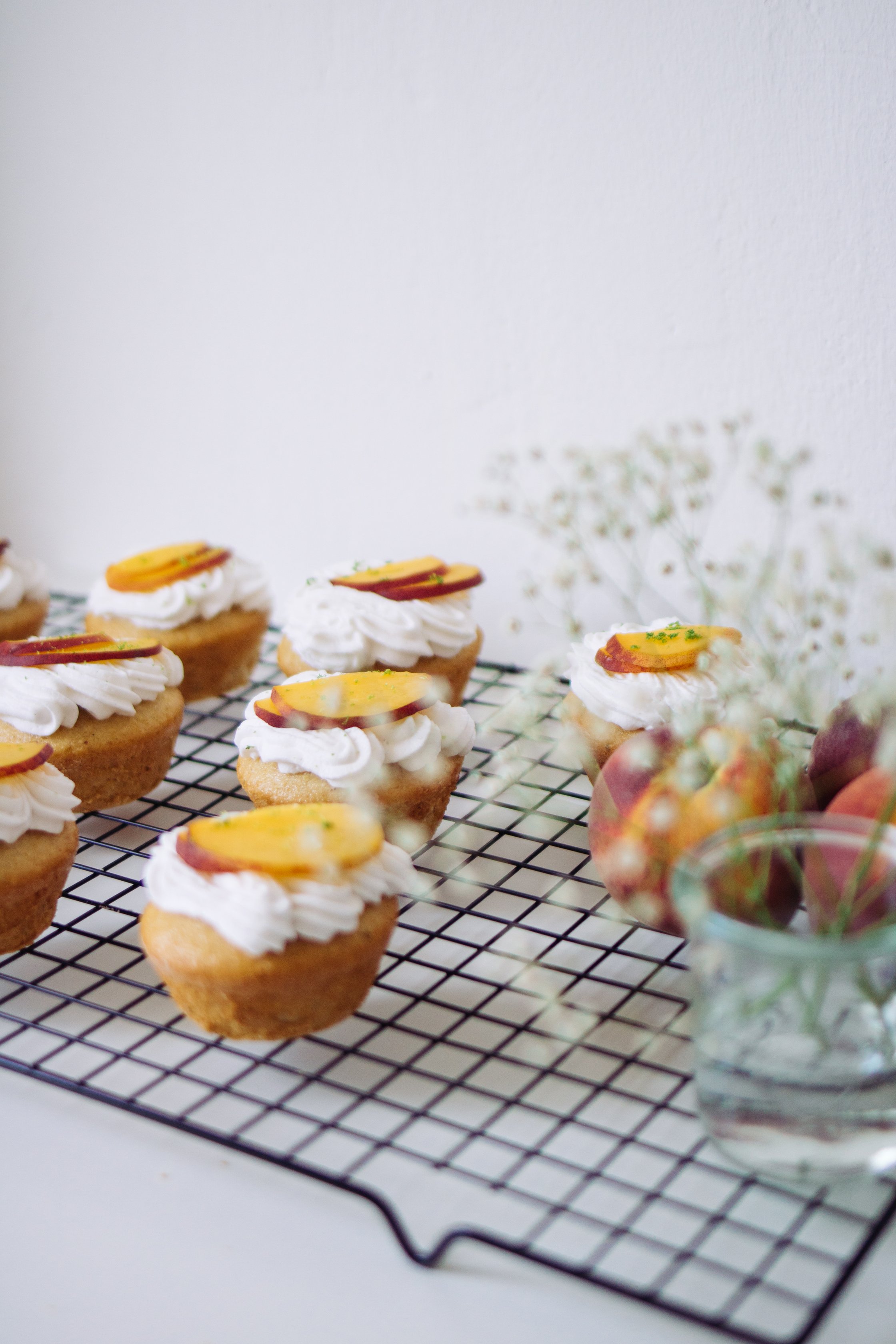 vegan stuffed peach cupcakes upright