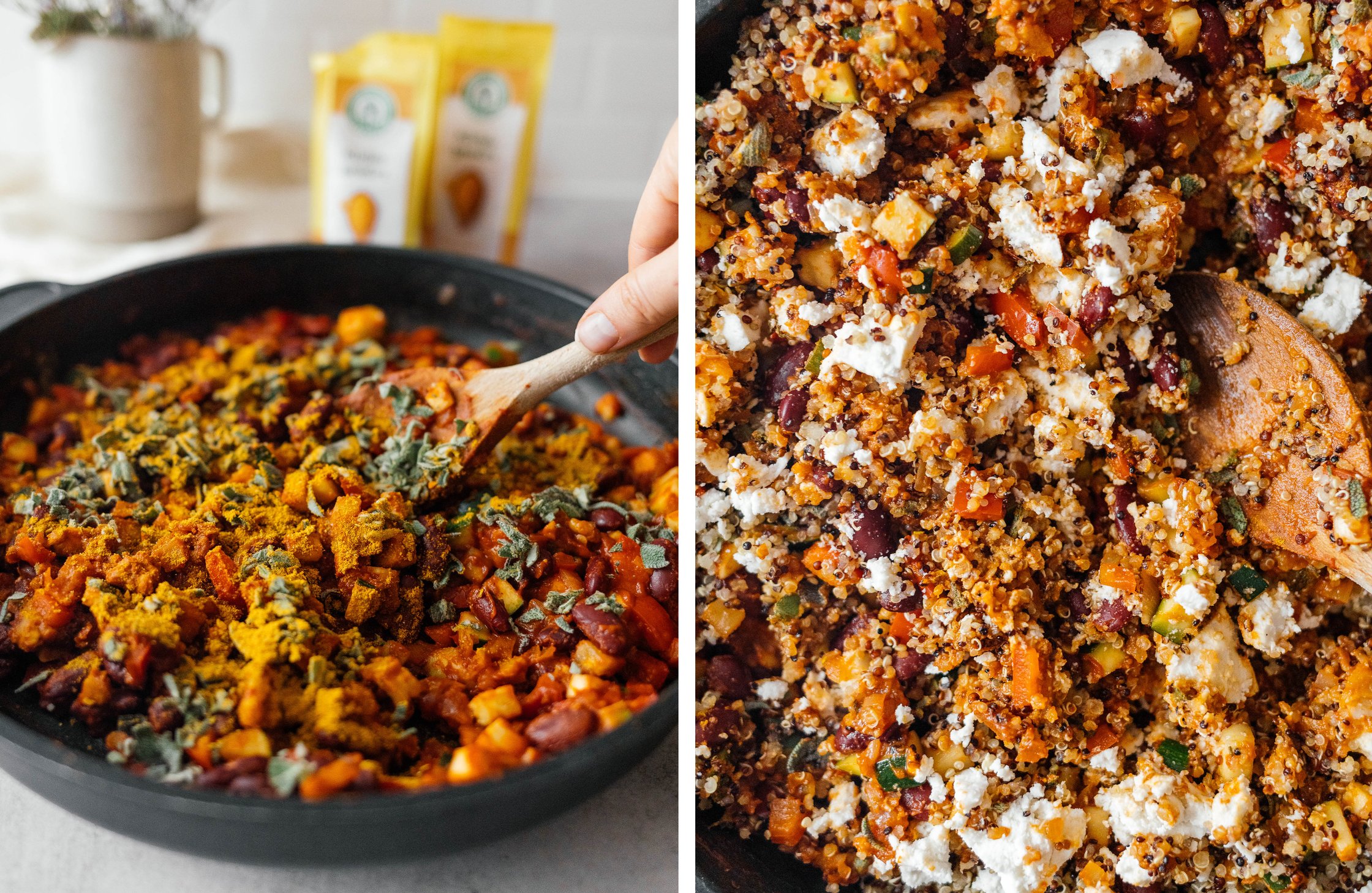 mixing quinoa filling