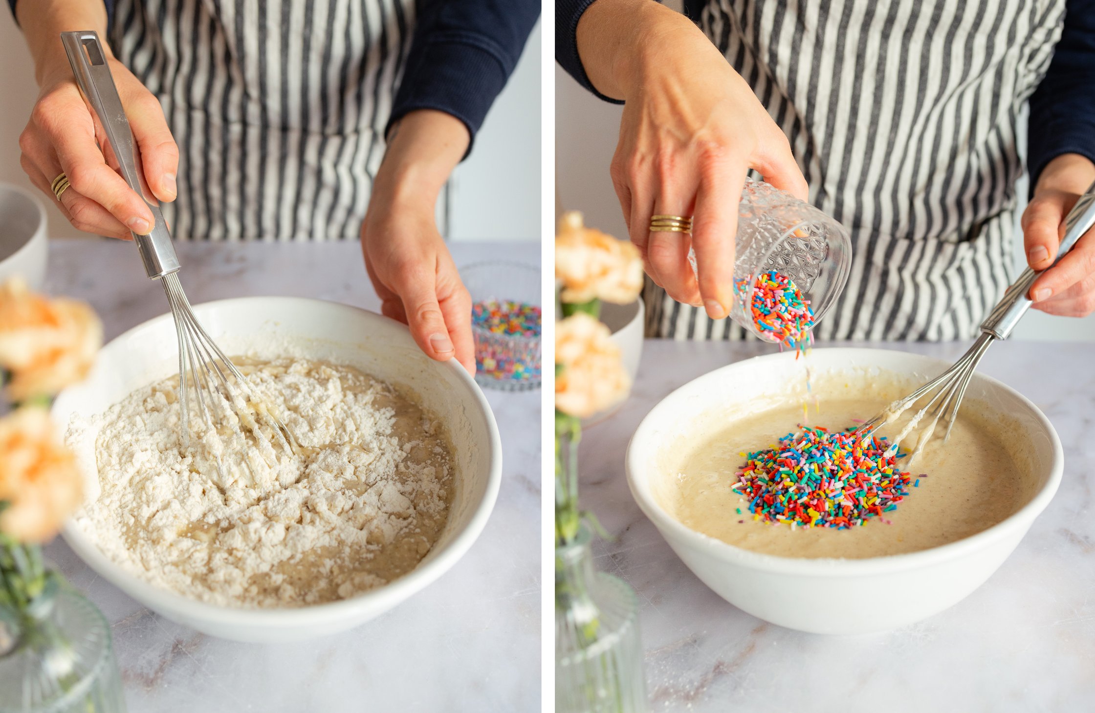Teig für den Funfetti Cake wird in einer Schüssel angerührt
