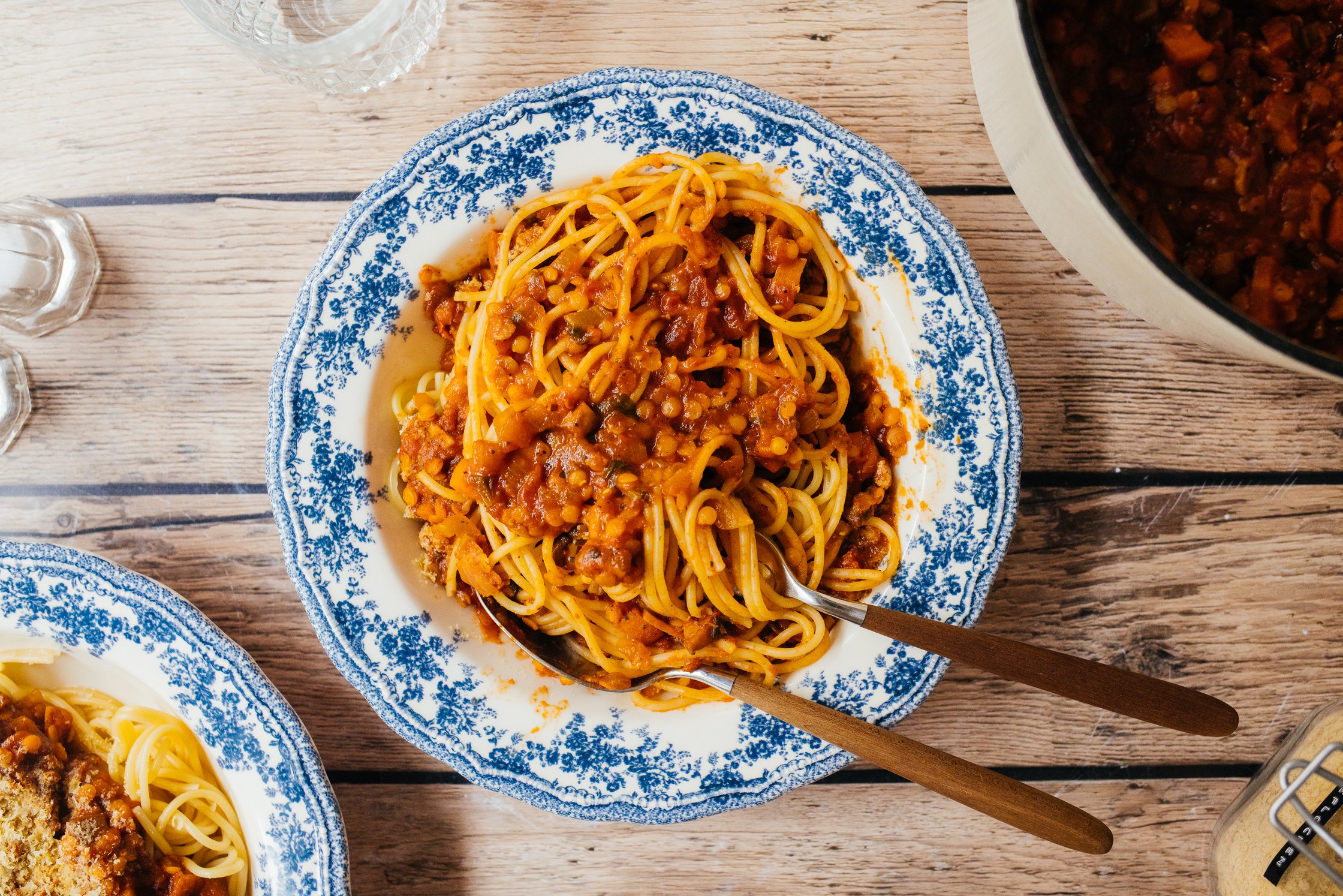 vegan lentil bolognese on a plate