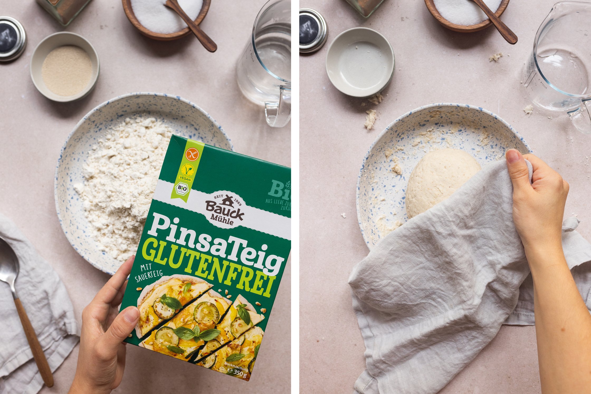 veganer Pinsateig wird zubereitet