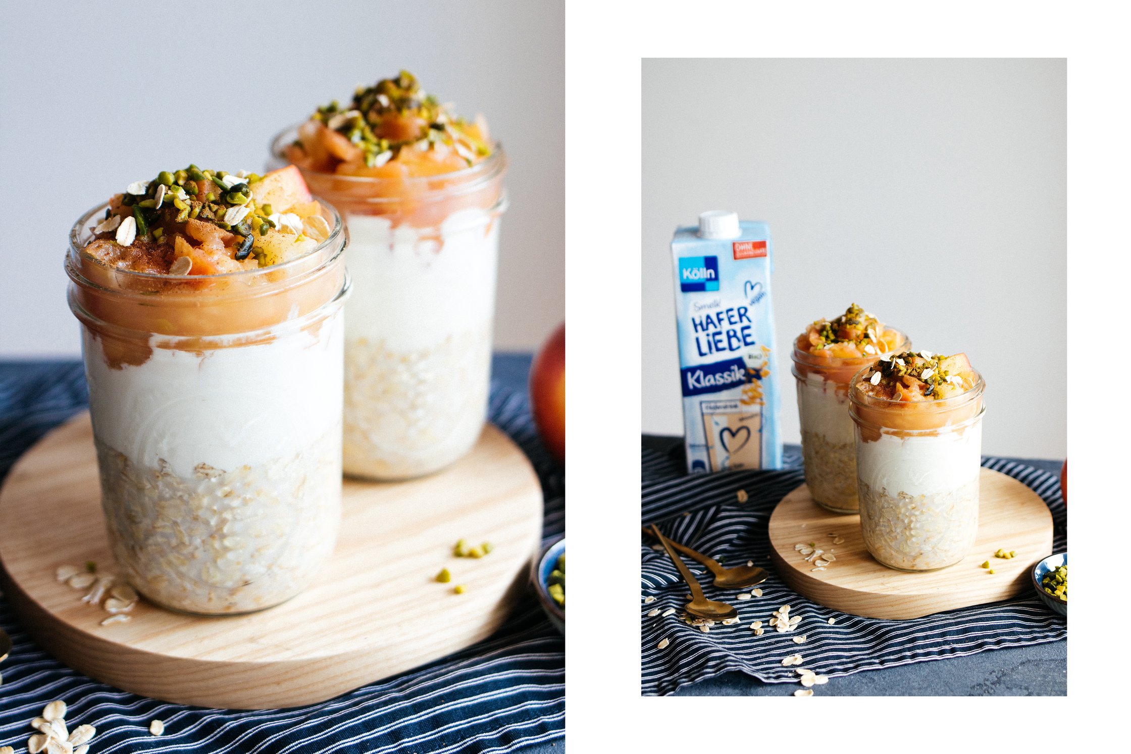 vegan overnight oats with homemade apple sauce in a jar
