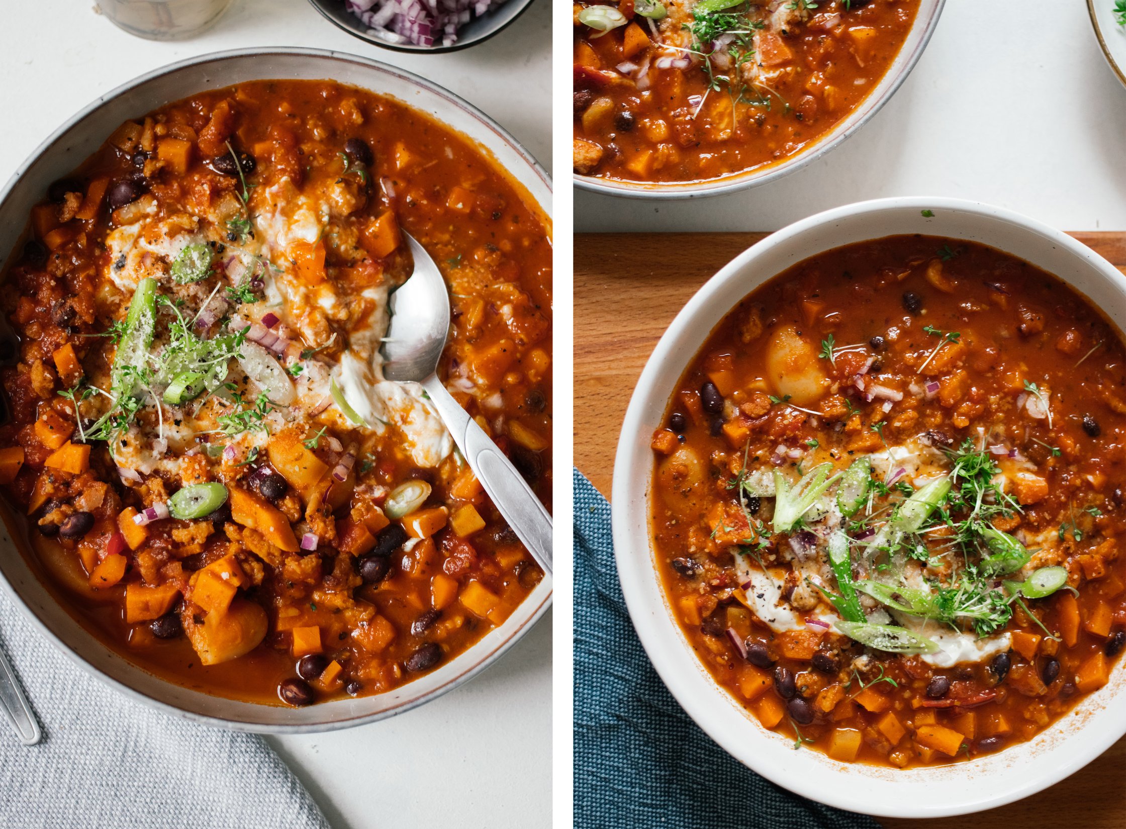 closeup of vegan chili cin carne