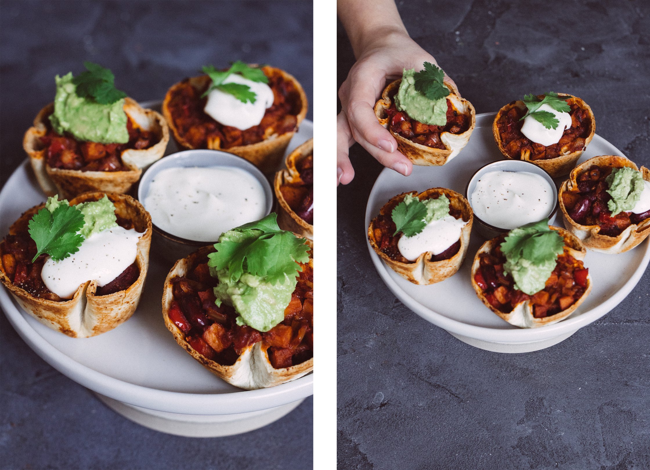 baked taco cups on a plate