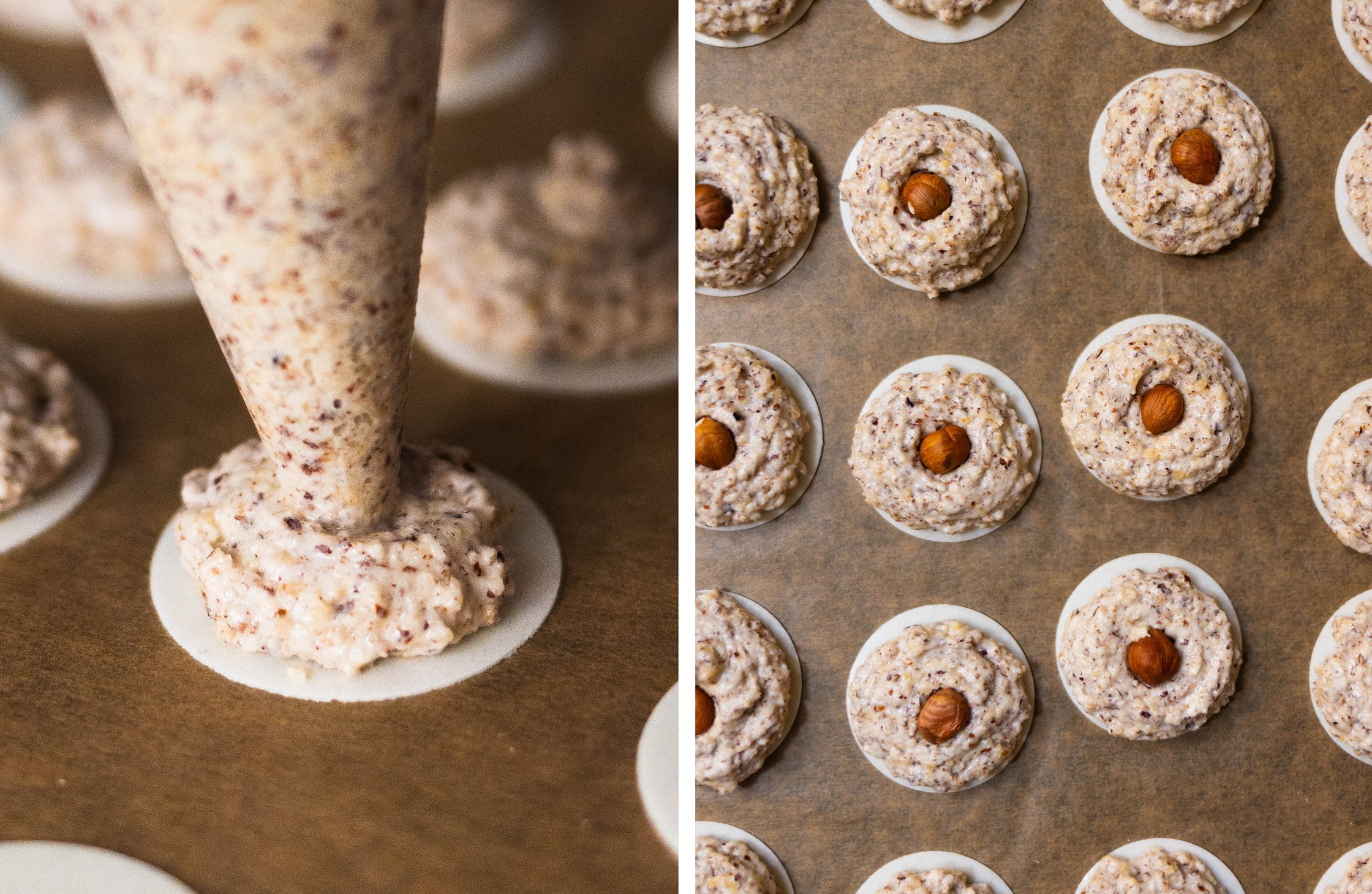 Dough is placed on wafers; cookies before baking