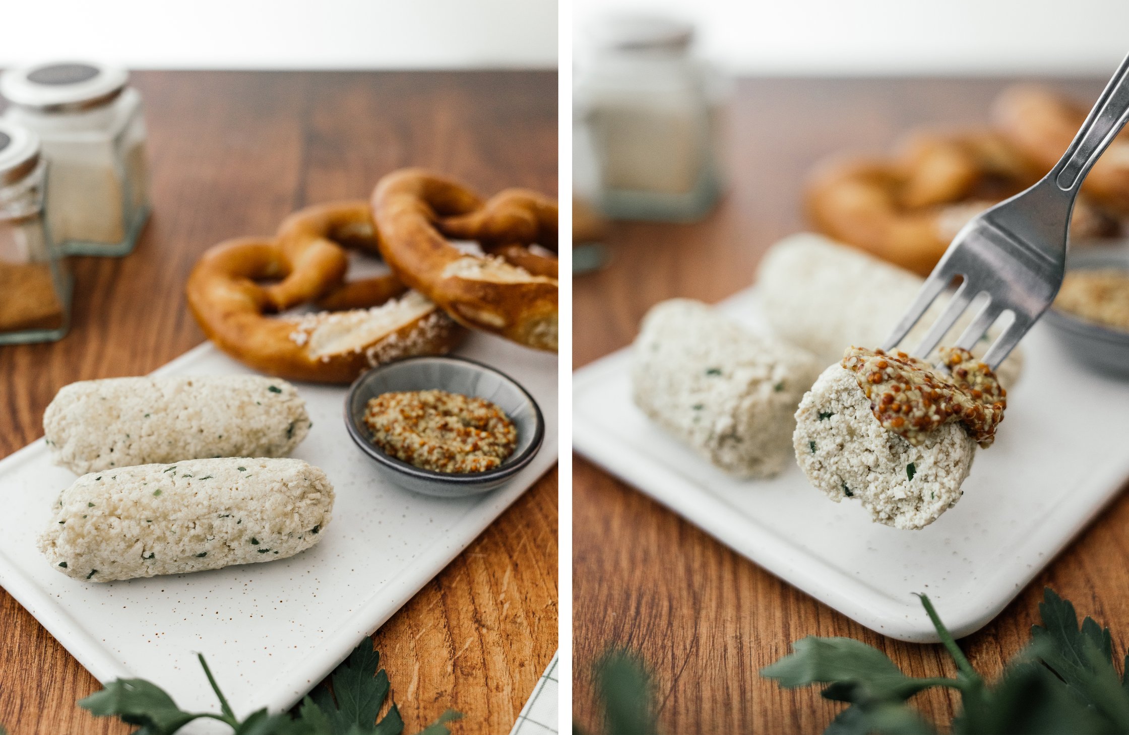 vegane Weißwürste mit Senf