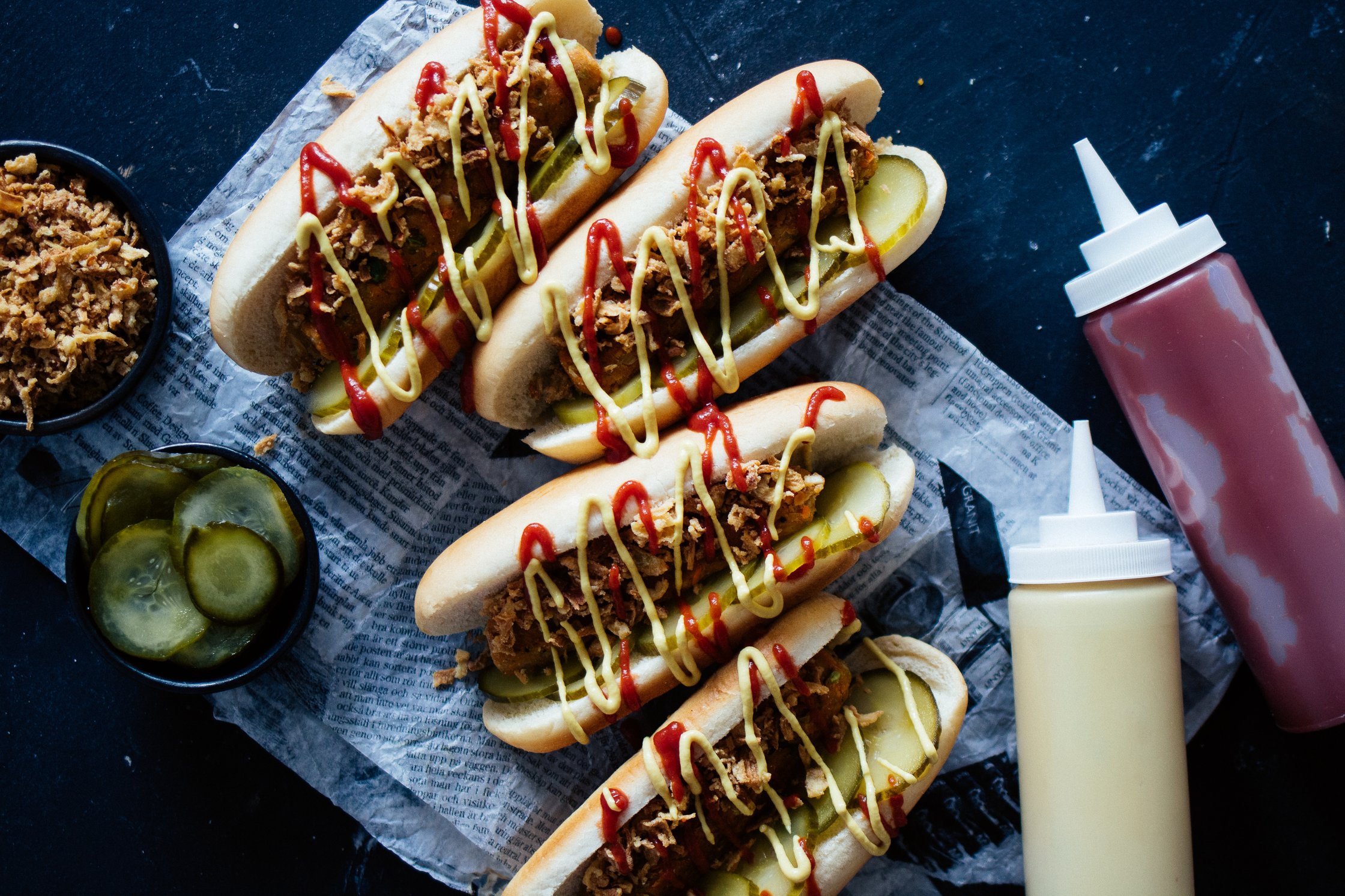 vegan Hot Dogs with homemade veggie sausage