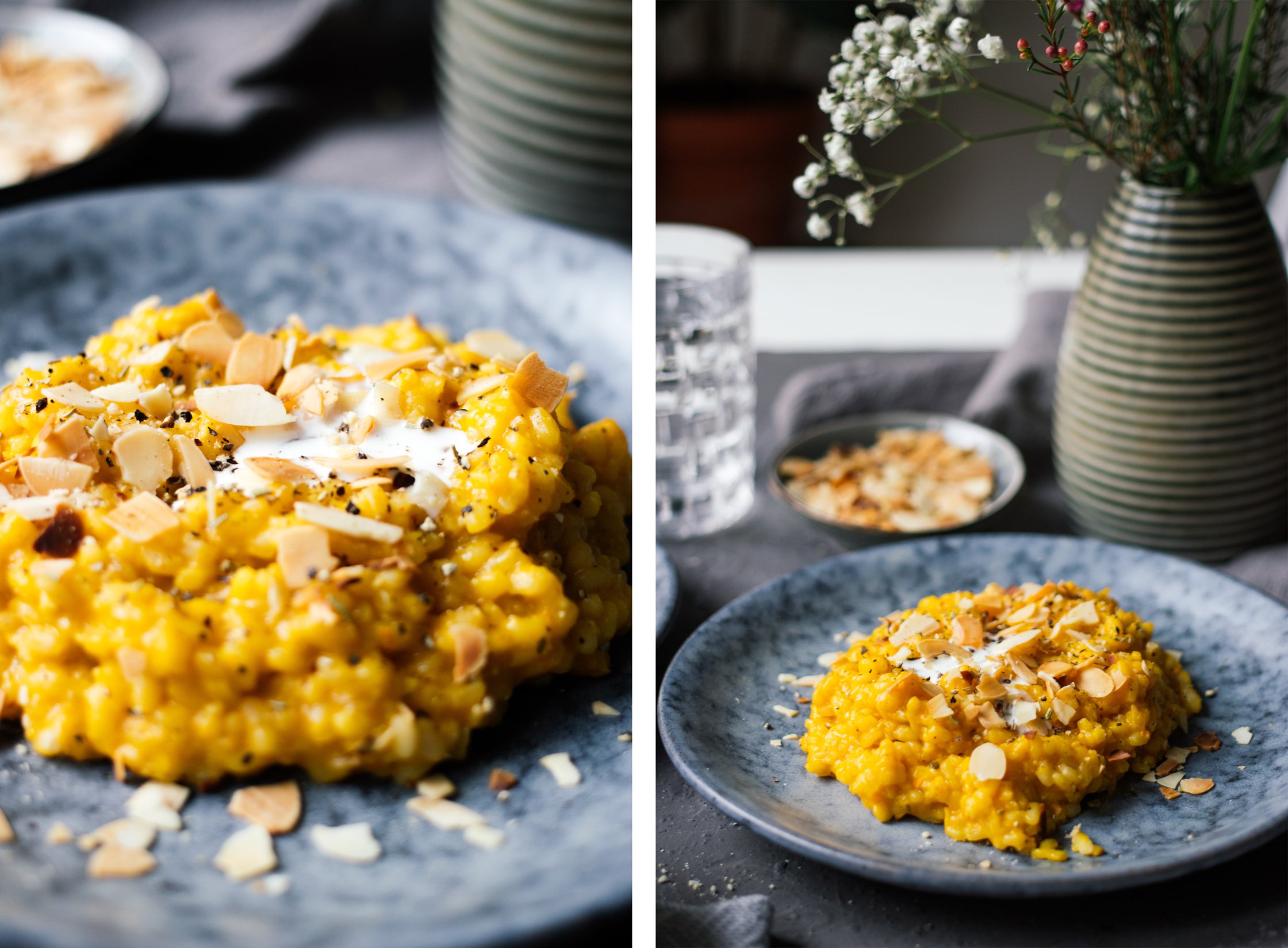 vegan pumpkin risotto served on the table