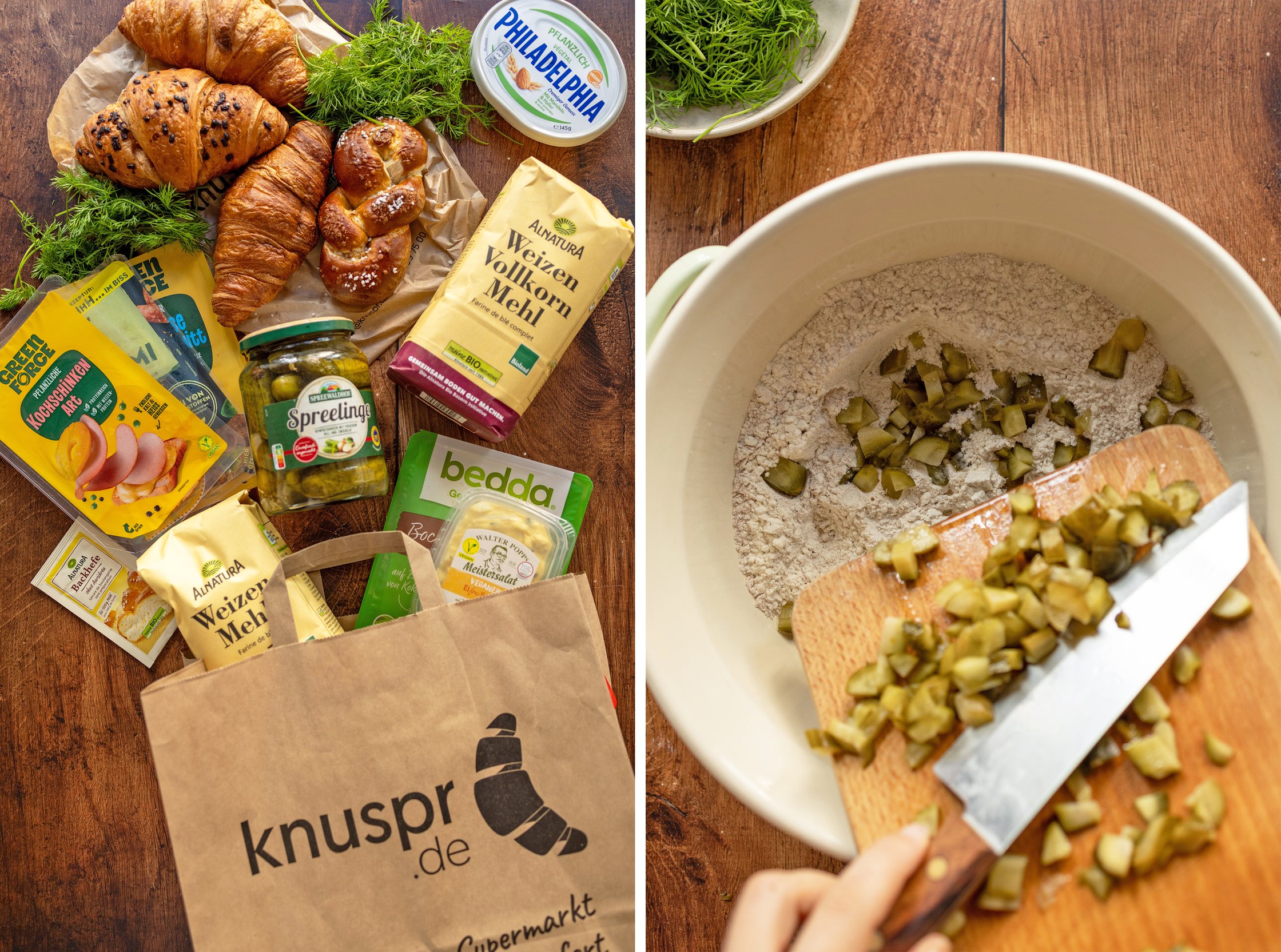 zutaten für Selbstgebackene Sonntagsbrötchen mit Gewürzgurken und Dill