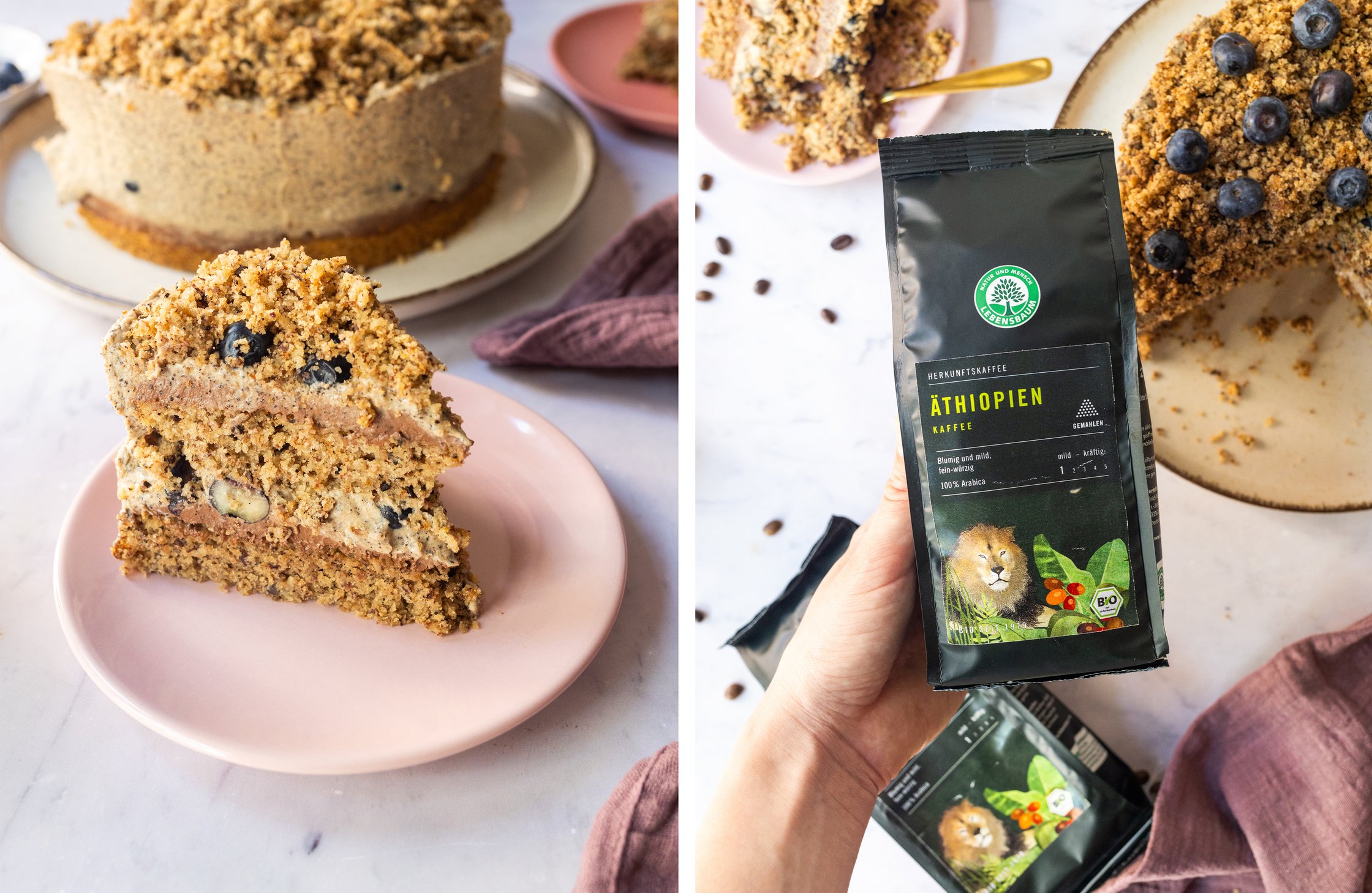 Optionally, blueberries can be added to the cake and then it is served.