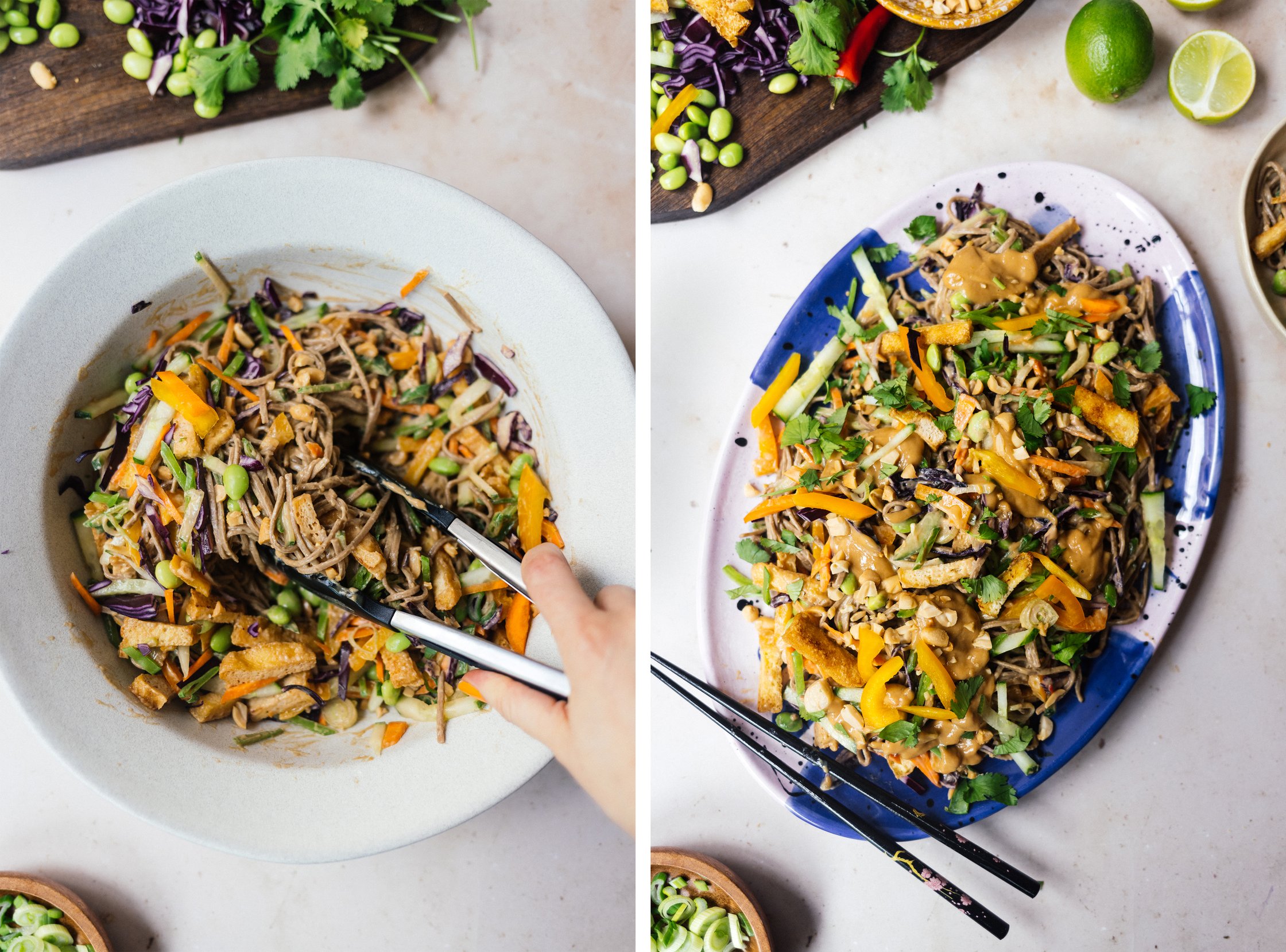 Vegan Soba Noodle Summer Roll Salad in a bowl