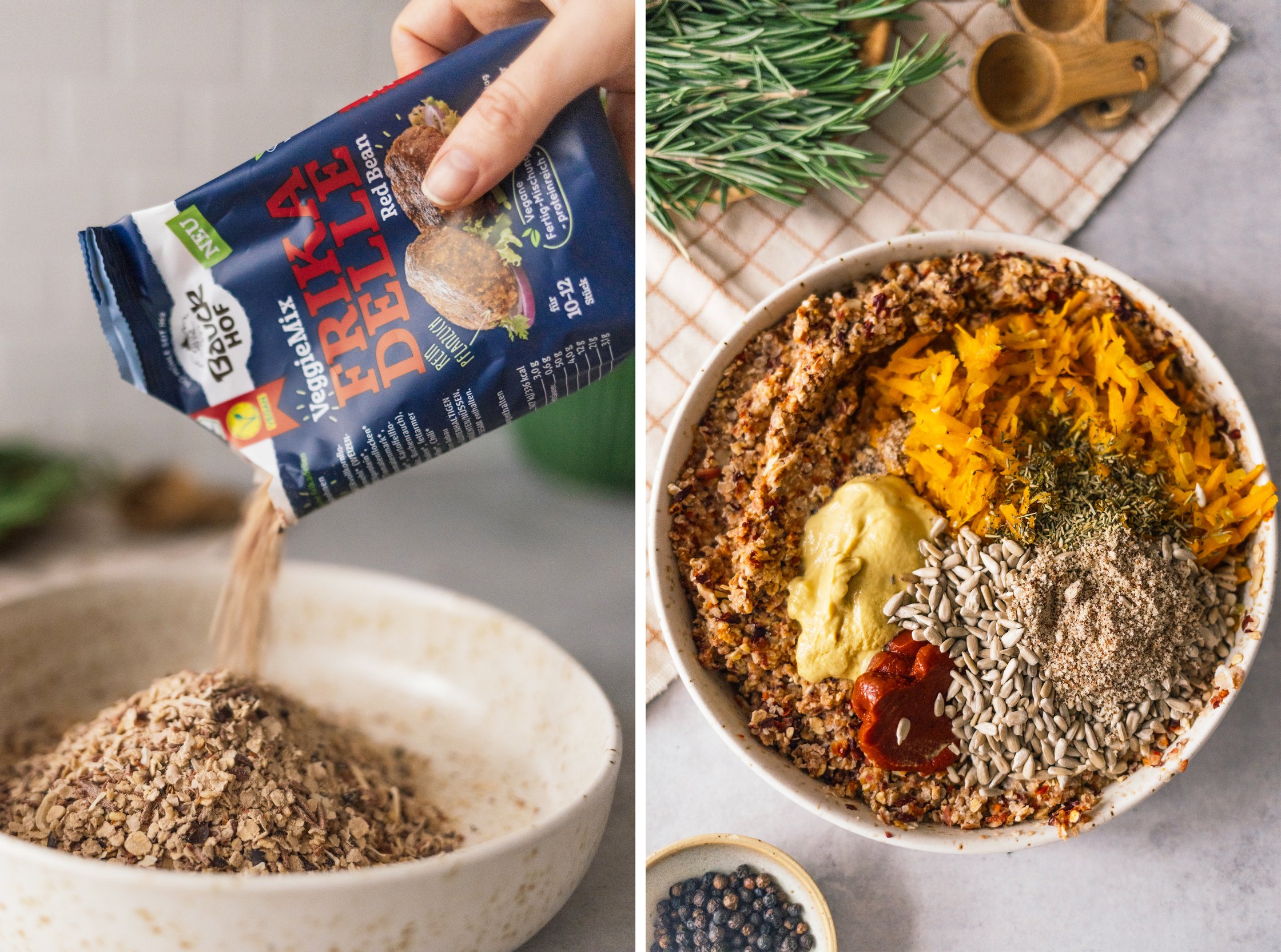 trockenmischung und zutaten für veganen hackbraten