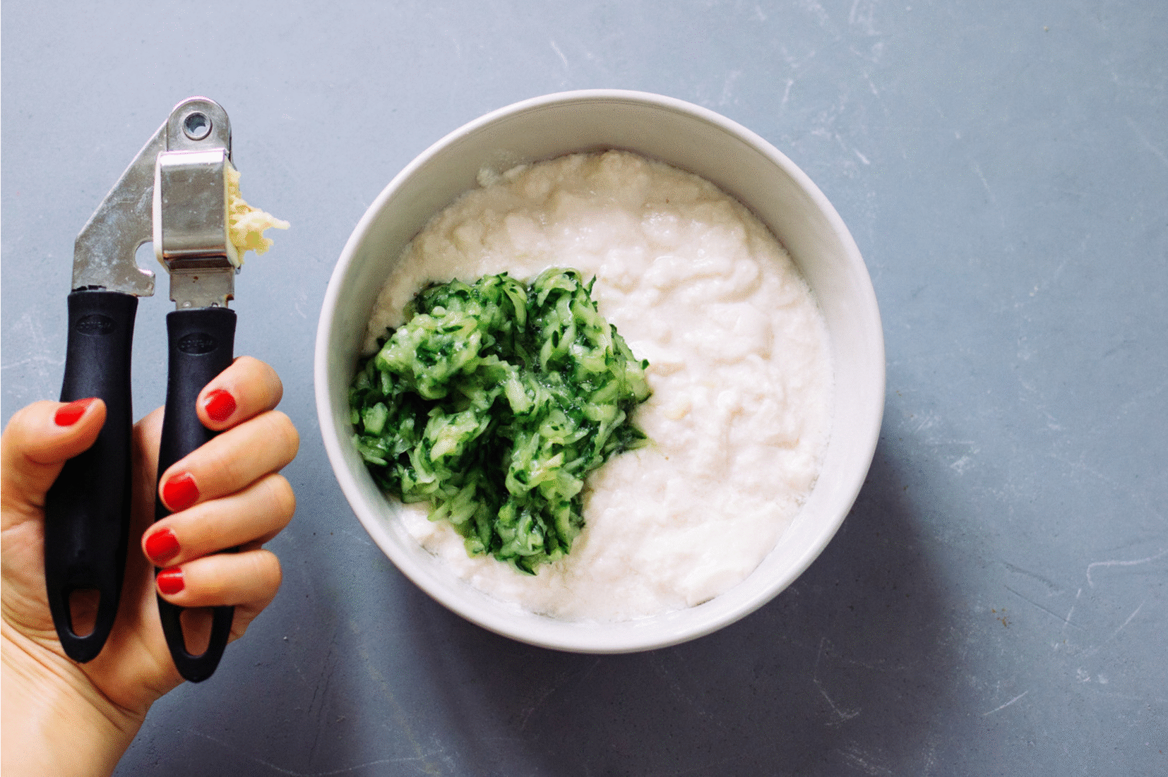 Gif: adding all the ingredients in a bowl
